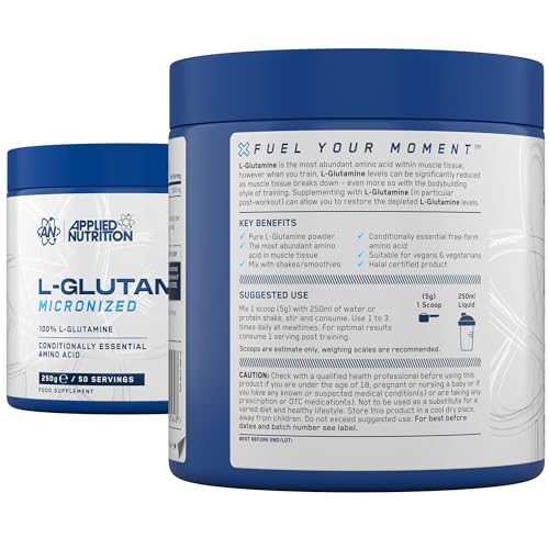 Detalle de Applied Nutrition L Glutamine Powder – 250g, Unflavoured, 50 Servings