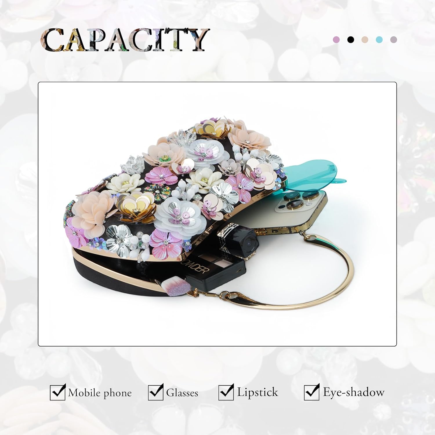 Detalle 2 de Fecialy 3D Floral Flower Clutch Purse for Women with Wristlet and Detachable Chain Strap