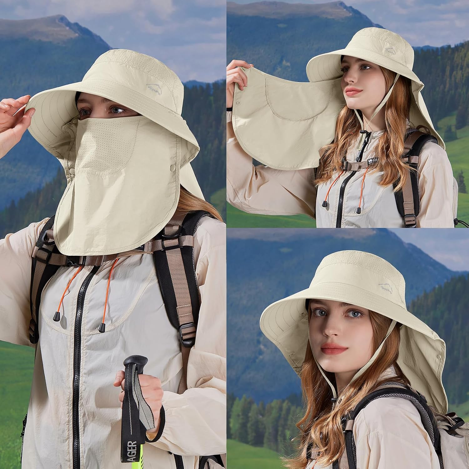 Detalle de Sun Hat with Neck Flap: UPF 50+ Lightweight, Foldable Sun Protection for Men and Women