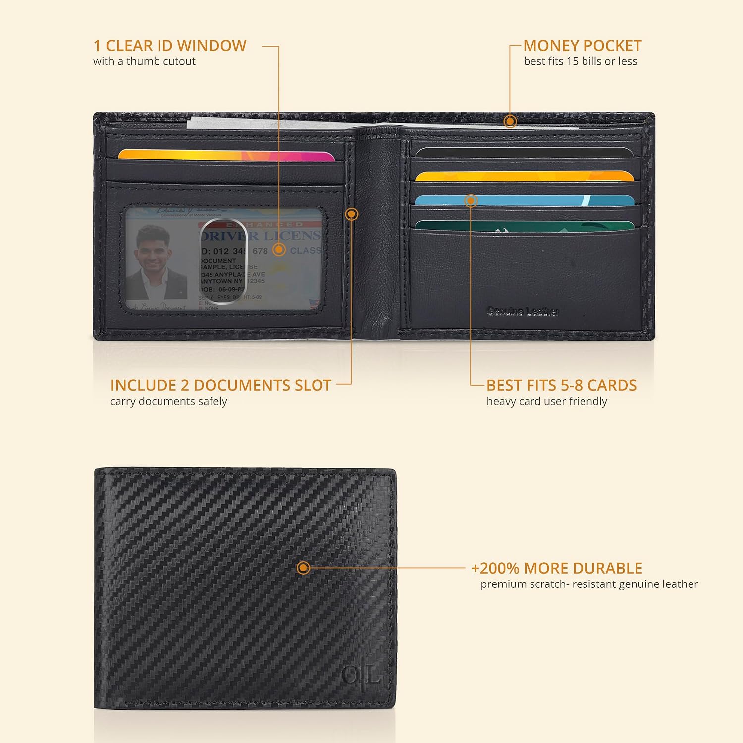 Thumbnail 1 de Real slim RFID bifold wallet