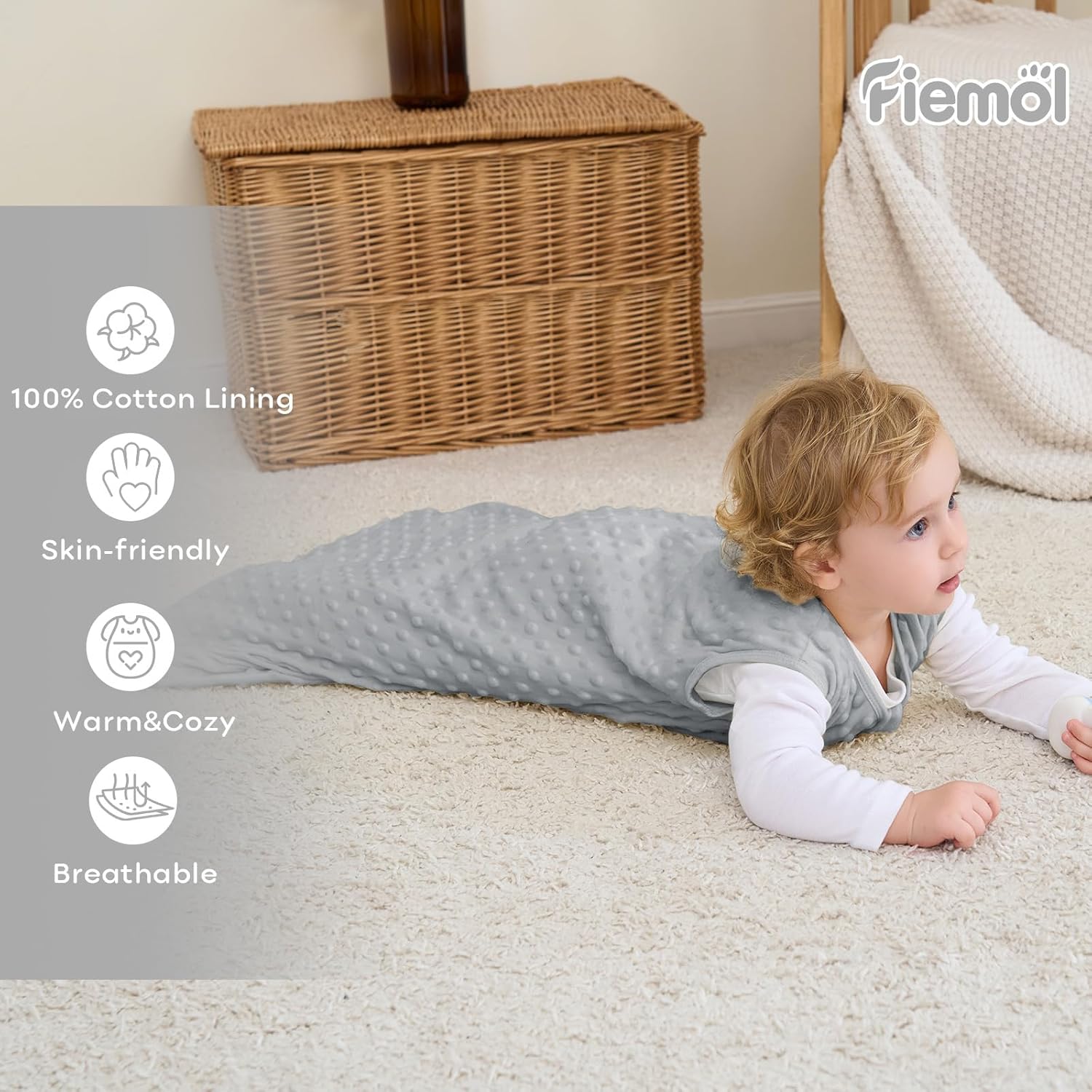 Detalle de FIEMOL Schlafsack Baby 0–6 Monate, 1.5 Tog – 2er Pack Grün & Grau