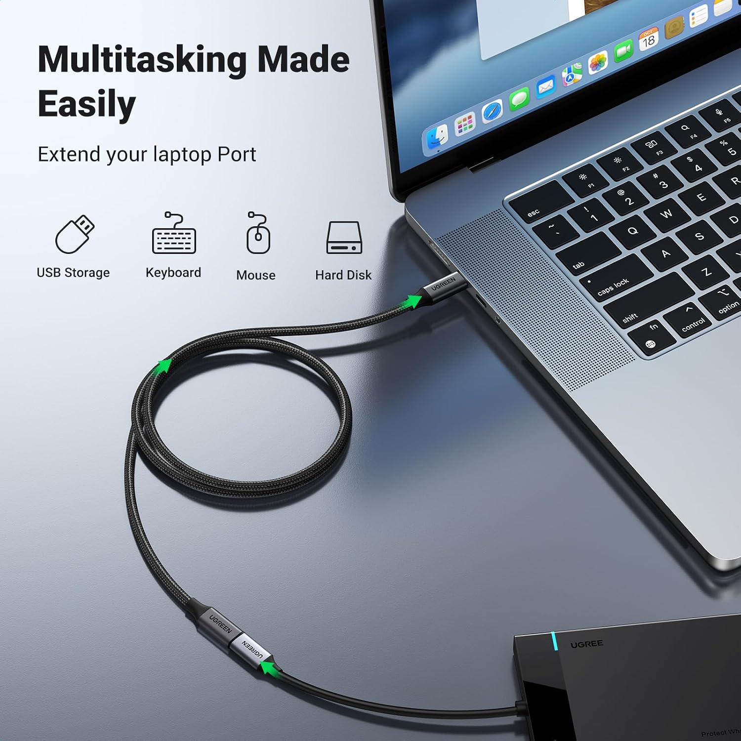 Detalle de UGREEN 100W USB C Extension Cable (1m) – 10Gbps, 4K60, Male to Female