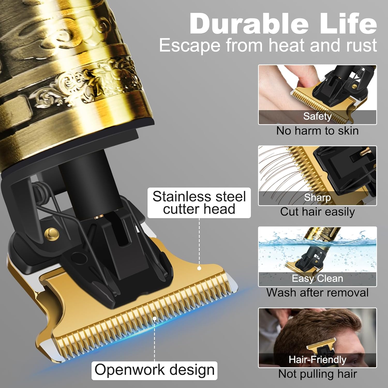 Thumbnail 2 de Hair Clippers for Men – Rechargeable Beard Trimmer Kit with T-Blade, 4 Guard Combs and USB Type-C Charging