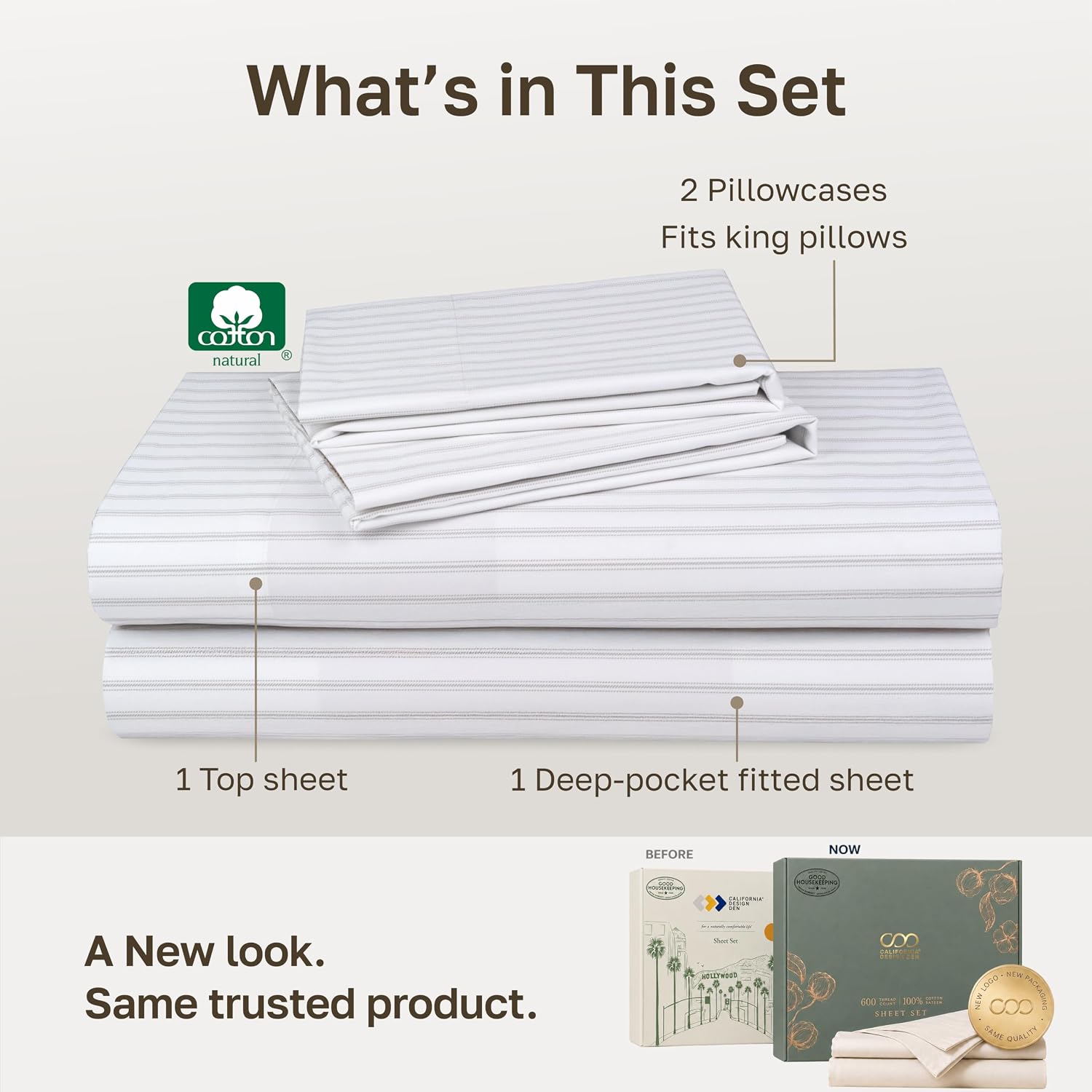 Detalle de California Design Den 840307135285 California King Sheet Set, 600-Thread-Count Sateen