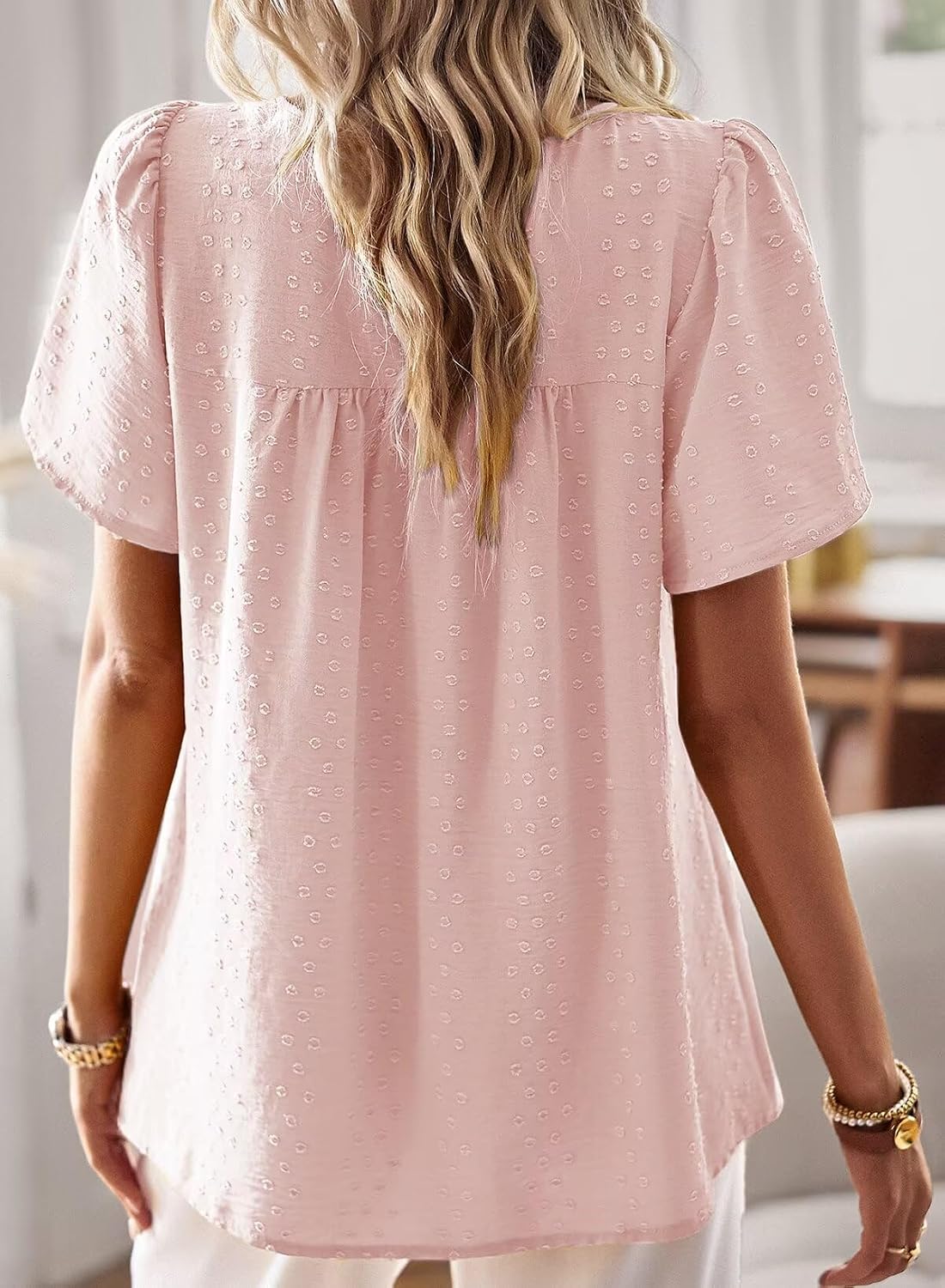Thumbnail 2 de TUUHAW Damen Boho-Bluse mit Rundhalsausschnitt, Häkelspitze und kurzem Arm