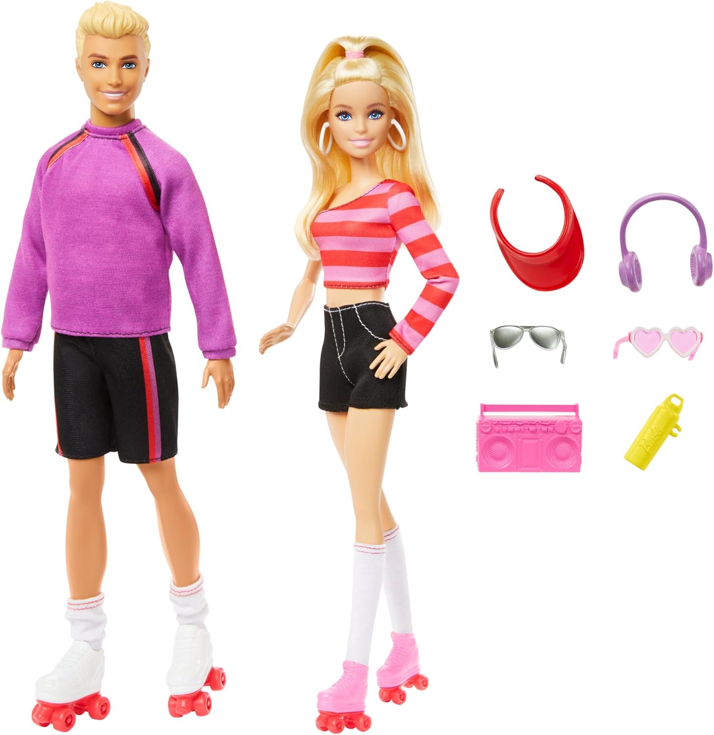 Detalle de Barbie e Ken sui Pattini a Rotelle – Set Fashionistas 65° Anniversario (2 bambole, 6 accessori anni ’80) HXK90