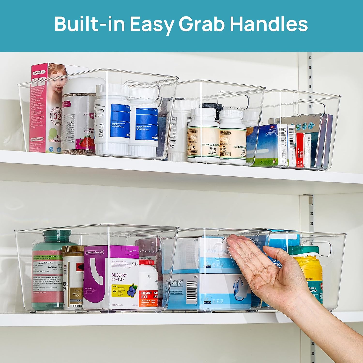 Thumbnail 5 de Vtopmart 6 Pack Clear Storage Bins – Medium, Pantry Cabinet Organizer Bins with Handles