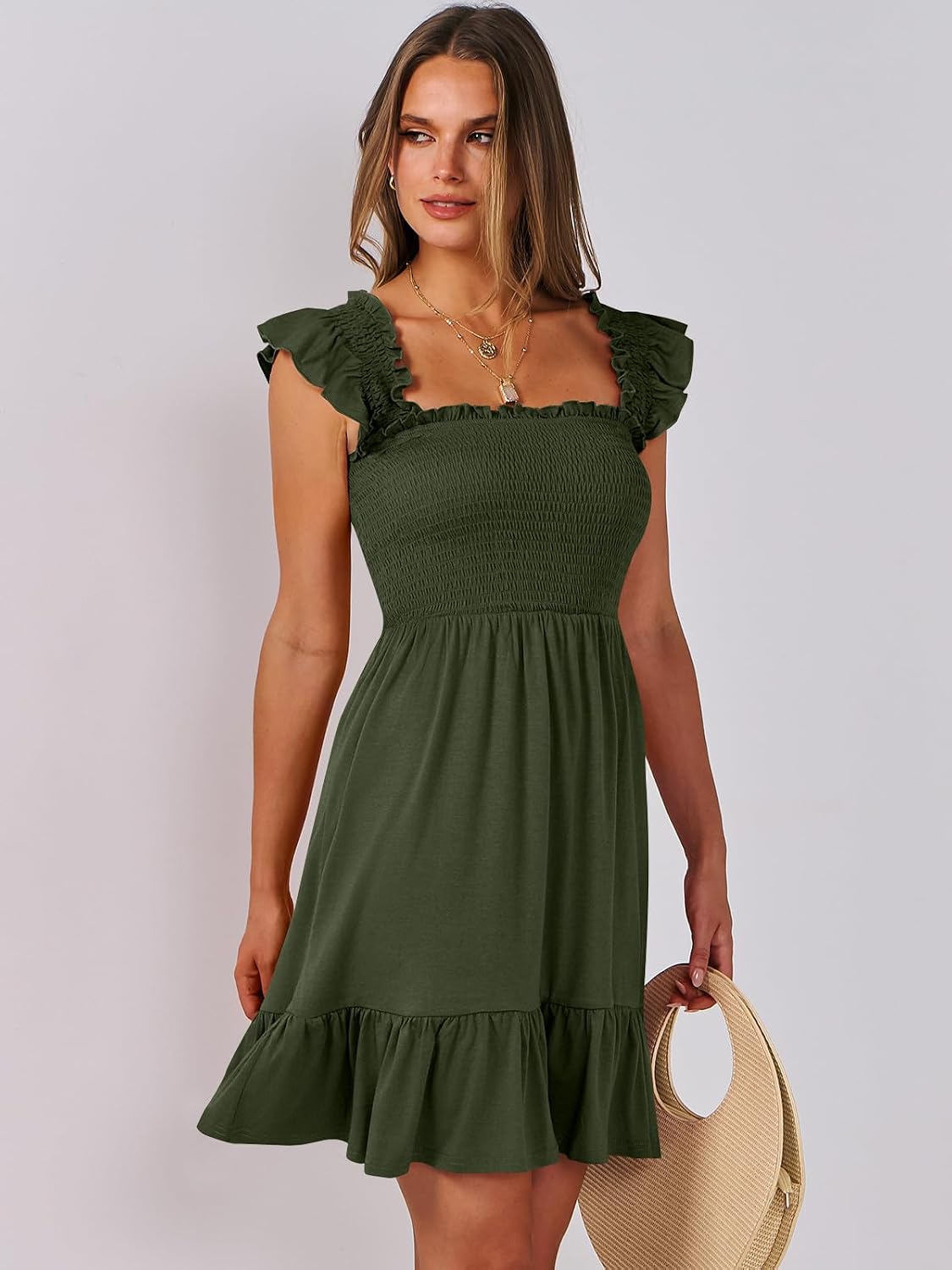 Detalle de ANRABESS Women's Summer Sleeveless Square Neck Dress - Smocked Backless Boho Sundress