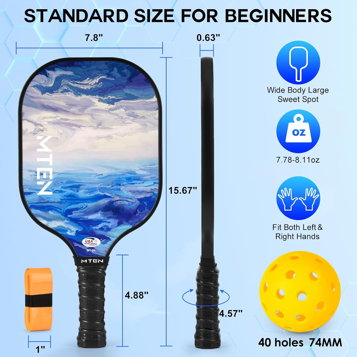 Thumbnail 4 de MTEN Pickleball Paddle Set, 2 USAPA-Approved Fiberglass Paddles