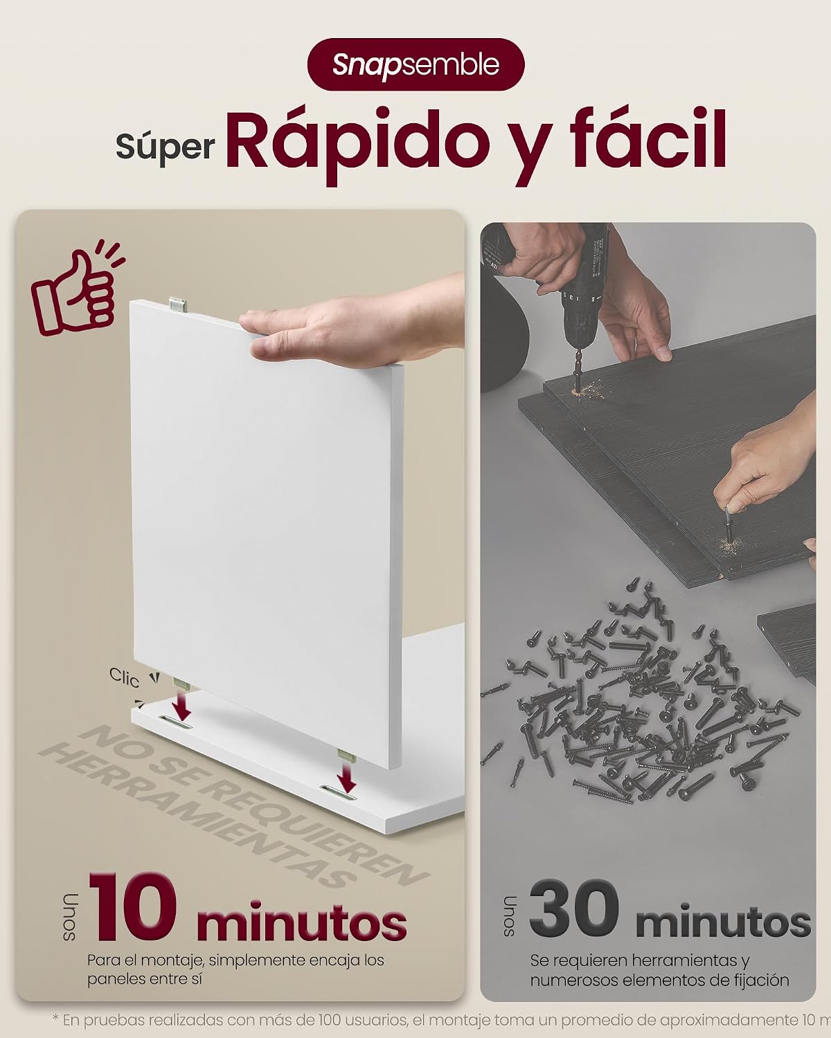 Thumbnail 3 de VASAGLE LET123WE01 Snapsemble Bedside Table, 3-Tier, Cloud White, 30 x 35 x 45 cm