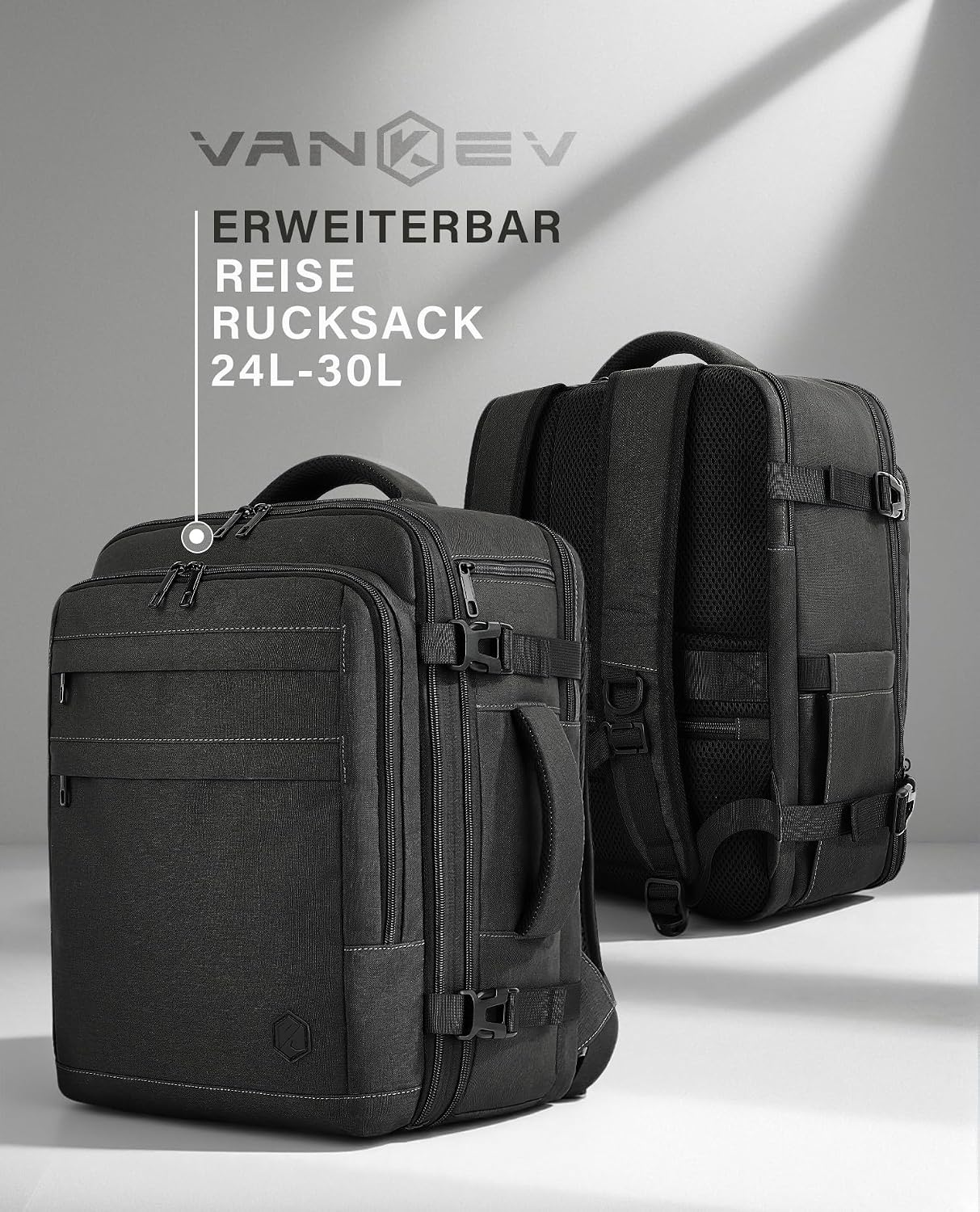 Detalle 2 de VANKEV Sitzunter-Rucksack-Erweiterung 40×30×20 bis 40×30×25 cm (24–30 L) für Handgepäck