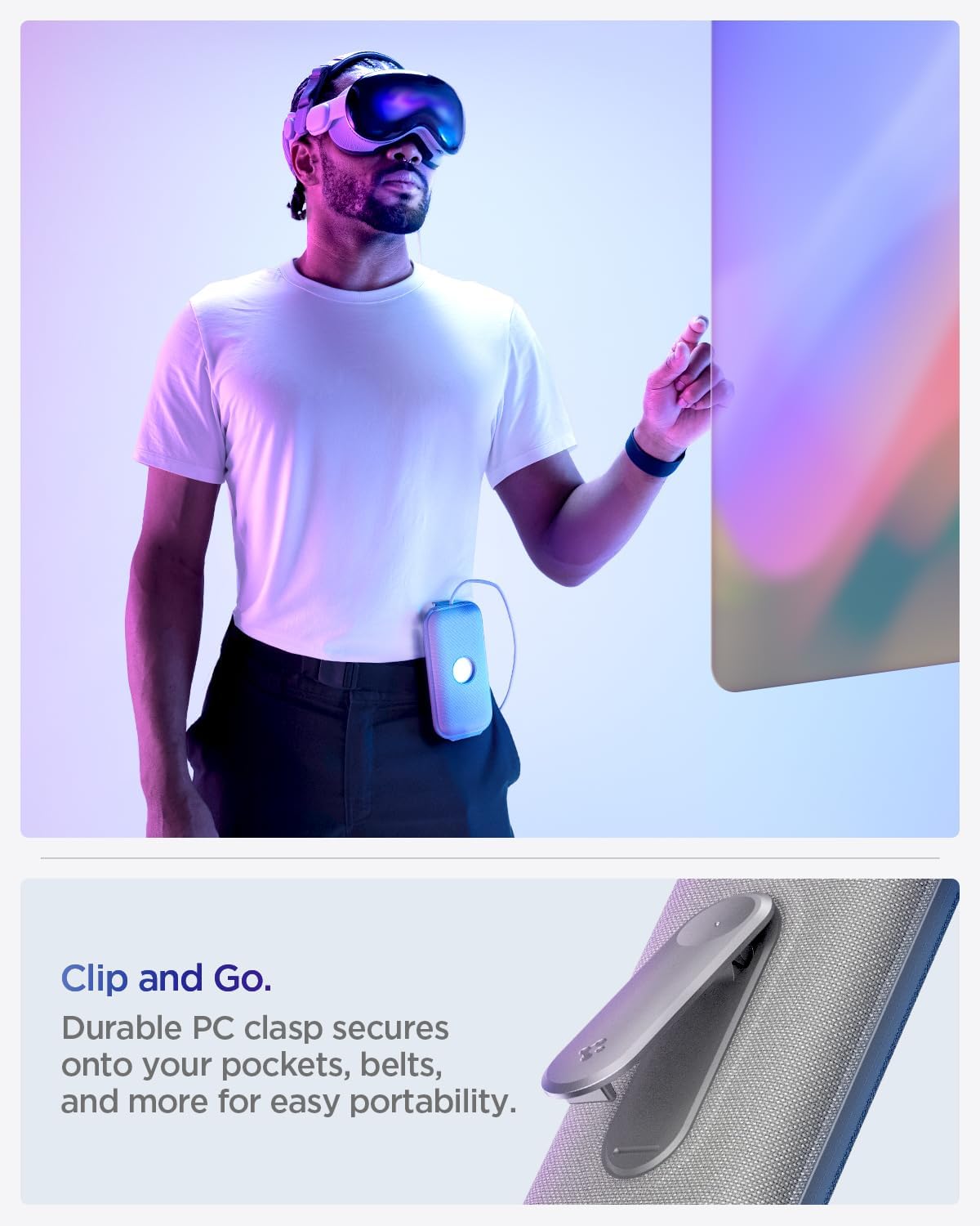 Thumbnail 2 de Spigen Klasden Custodia batteria per Apple Vision Pro M5 (2025) / M2 (2024) con clip da cintura e moschettone – Grigio Carbone