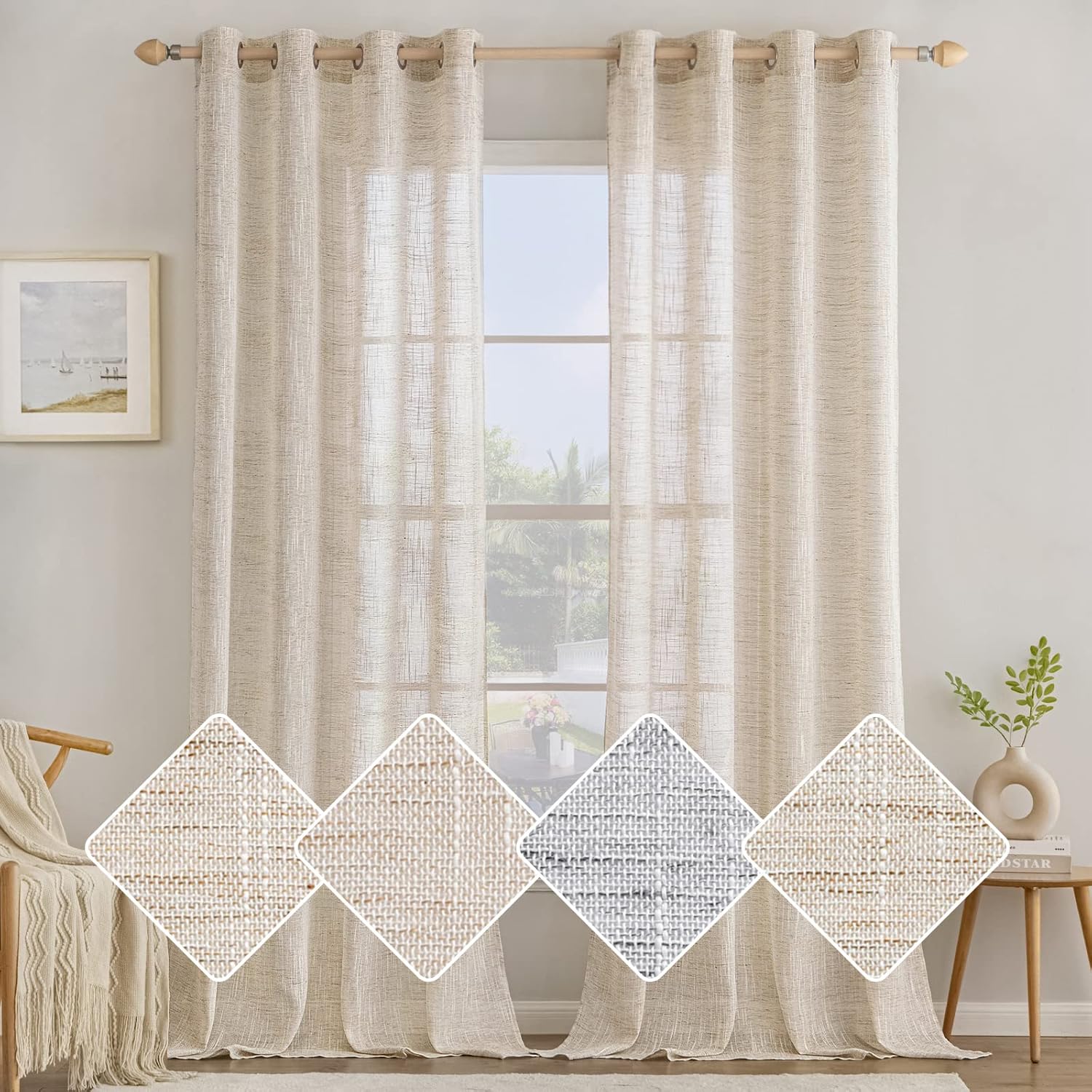 Detalle 2 de MIULEE Leinen-Vorhang Ösen Voile 2er Set 140×245 cm