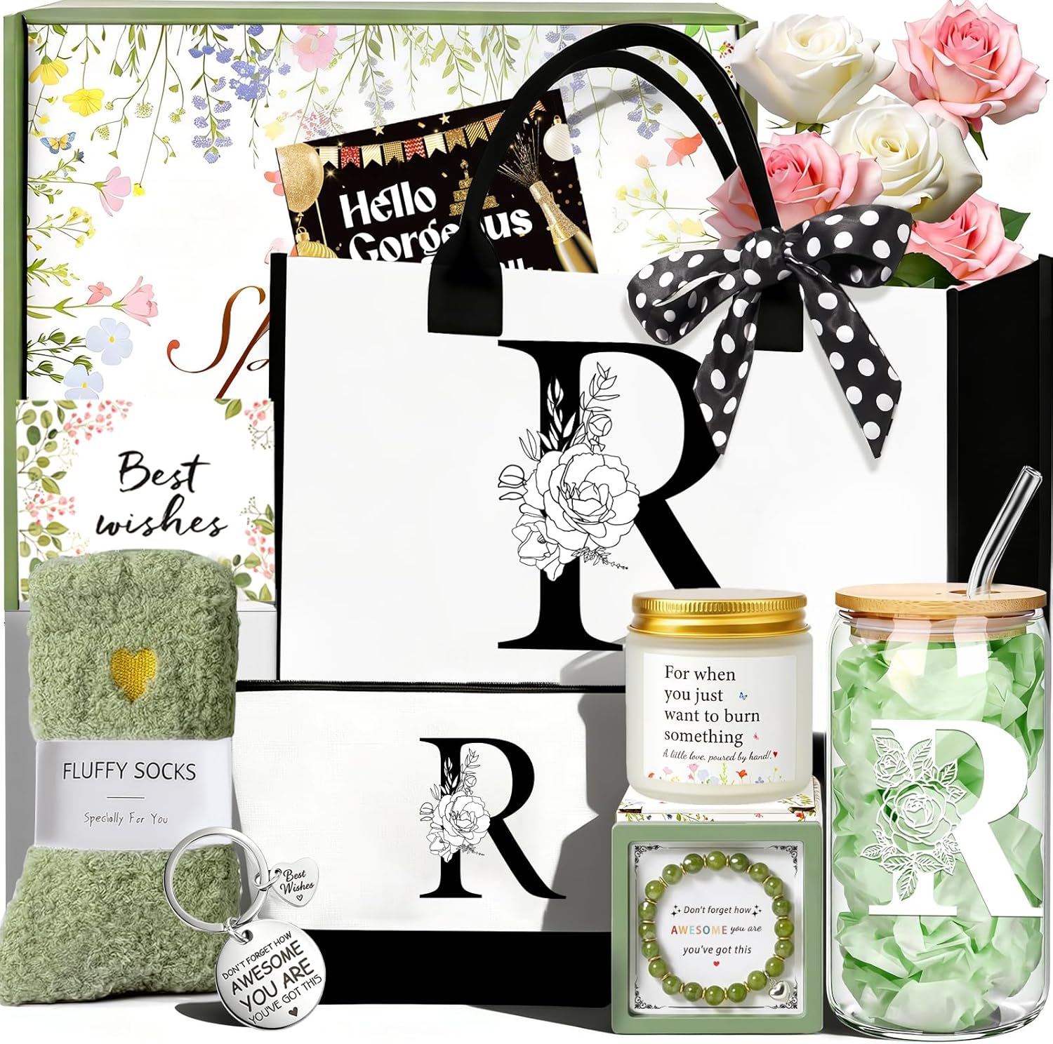 Detalle de SHXWELL Personalised Gift Set for Women — Monogram Tote, Glass Cup, Candle and More