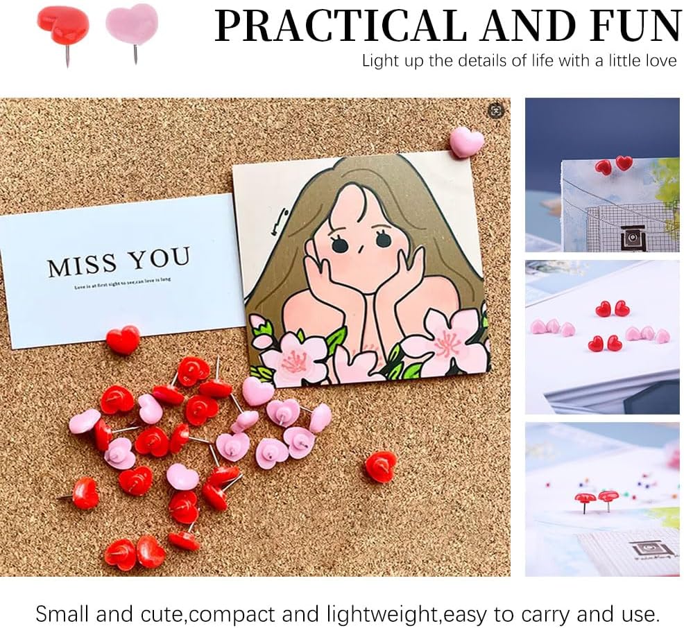 Detalle de 200 Pcs Heart-Shaped Drawing Push Pins for Notice Boards