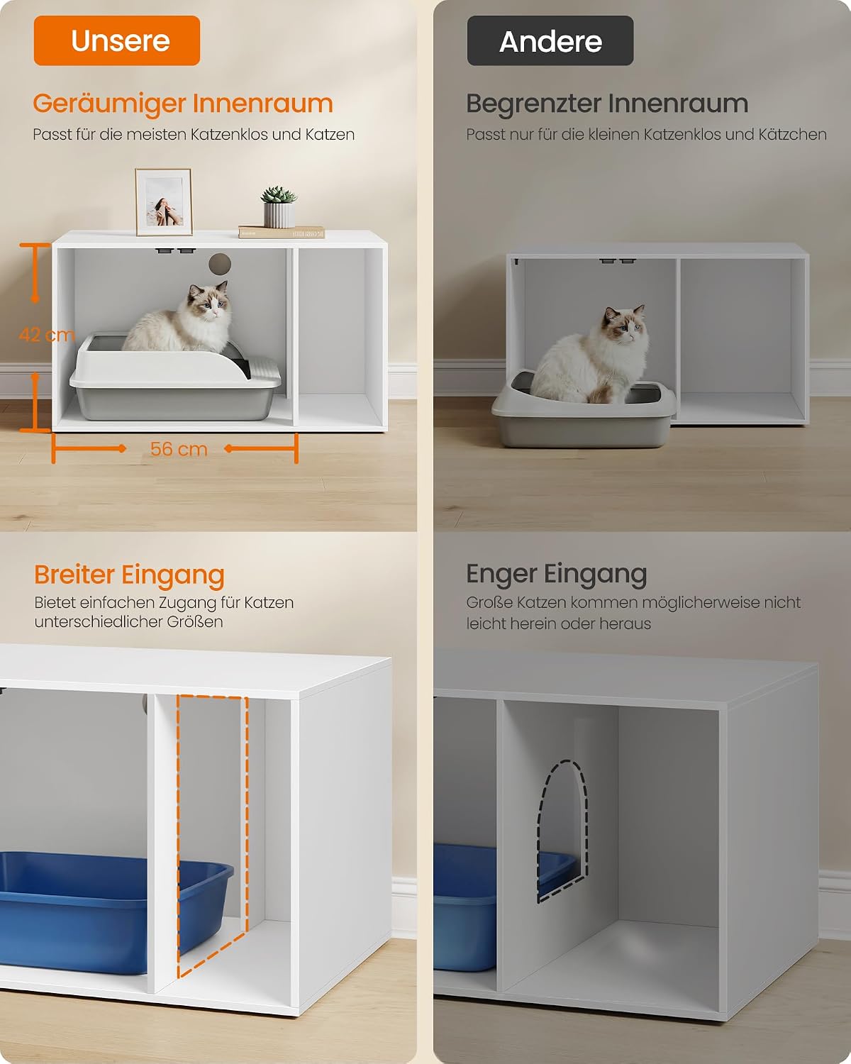 Detalle de Feandrea Custos Kollektion Katzenklo-Schrank: Moderner Katzentoilette-Schrank mit Privatsphäre und Multifunktion