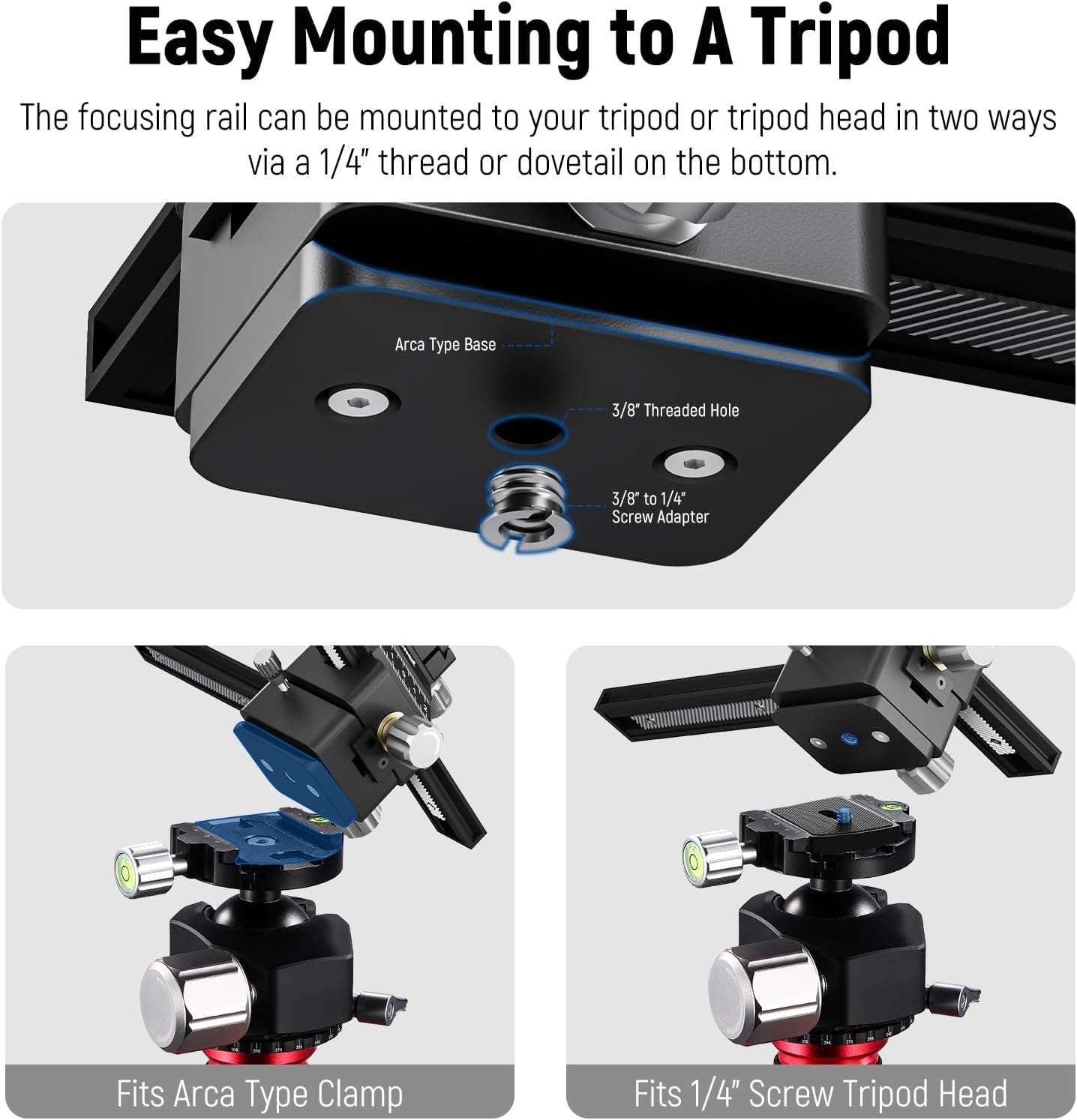 Thumbnail 4 de NEEWER 4-Way Macro Focusing Rail with Quick Release Plate (Arca type, 1/4 inch thread) for DSLR & mirrorless