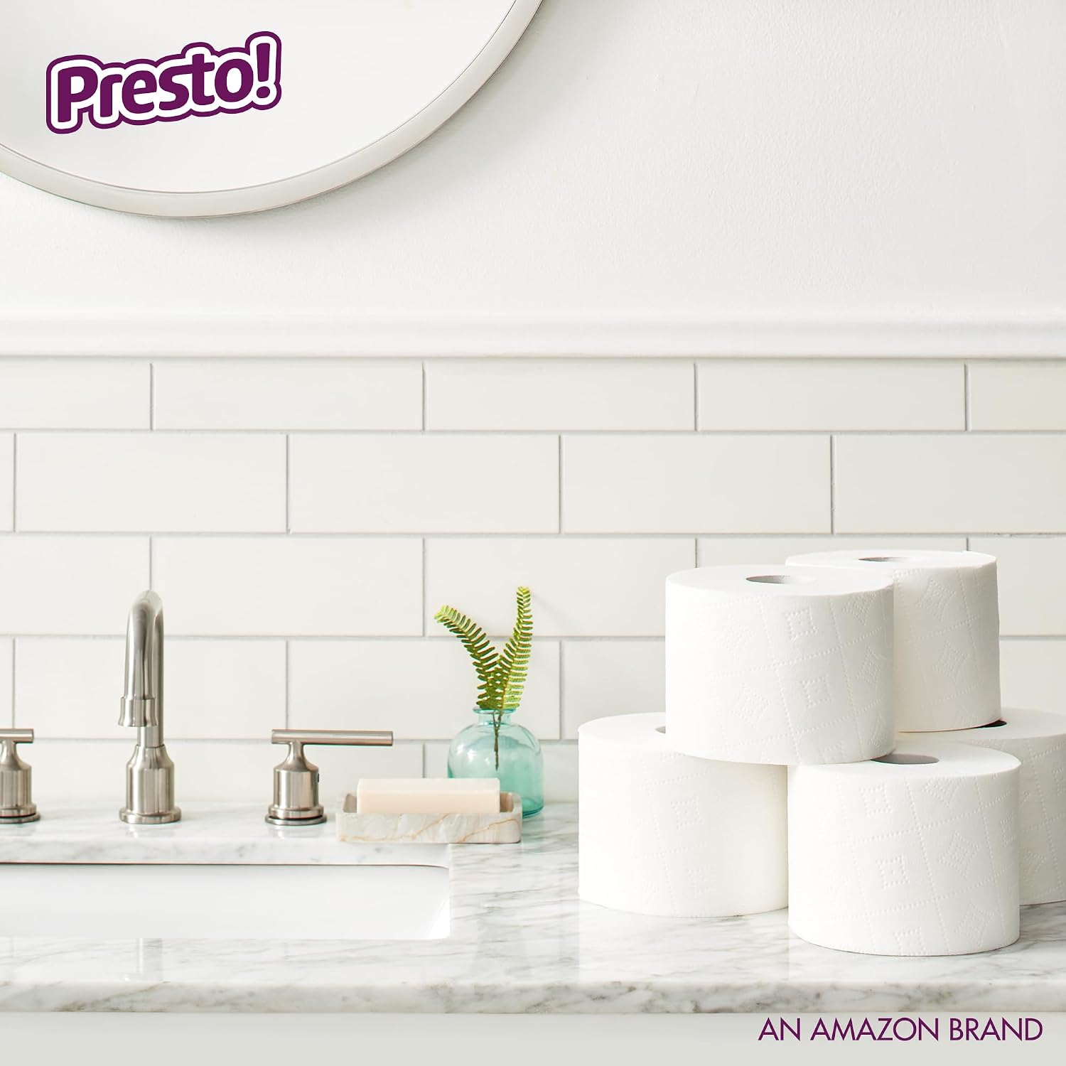 Detalle de Amazon Brand - Presto! FSC Certified 319 Sheet Roll Toilet Paper, Ultra 3-Ply, Unscented (Pack of 4, 24 Mega Rolls)