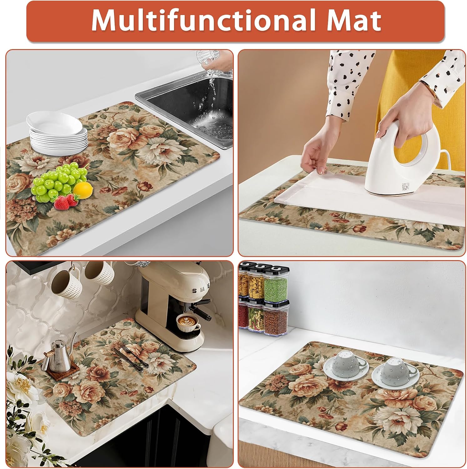 Detalle 1 de Kazxcoa Vintage Rose Stove Top Cover Mat, 28 x 19.5-Inch Rubber