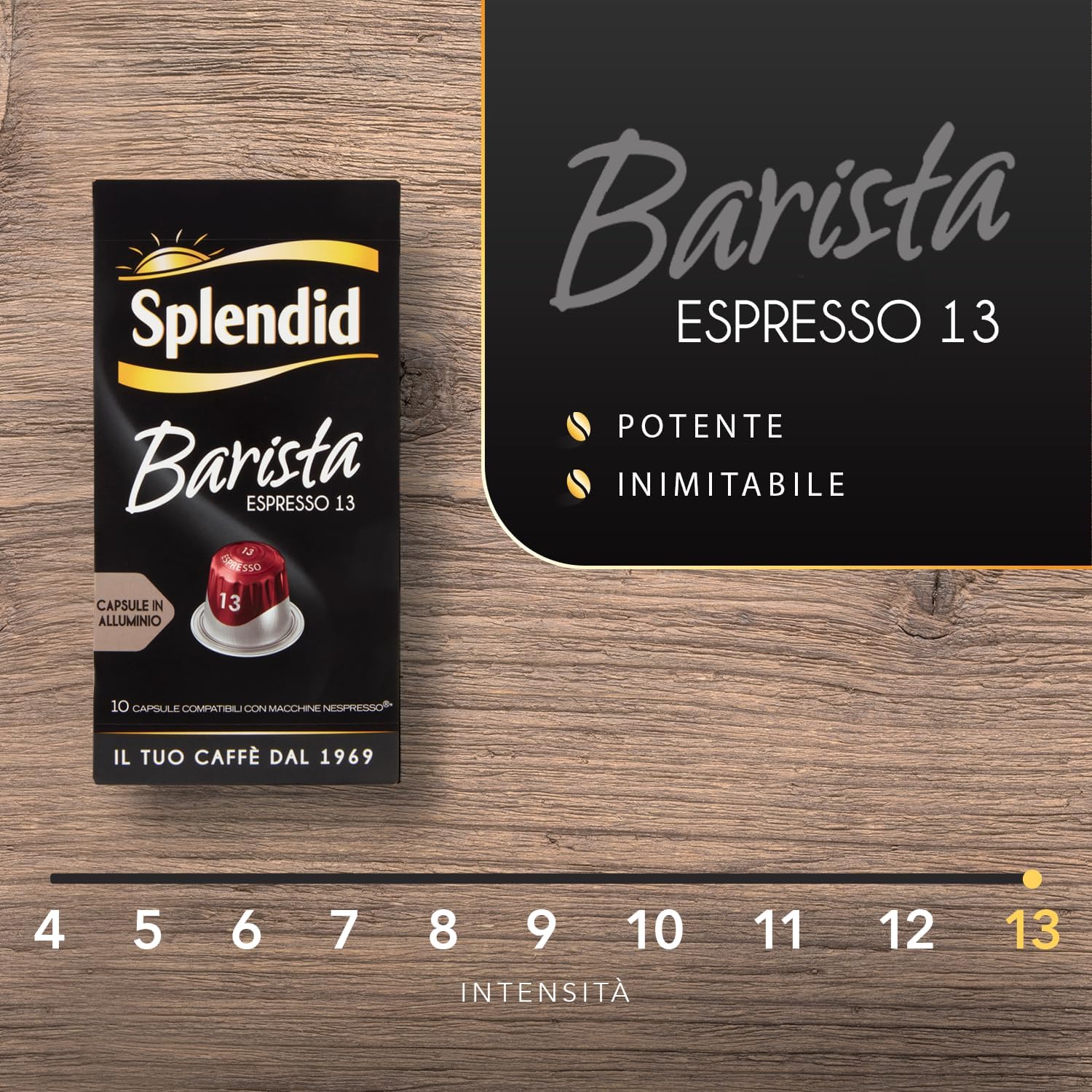 Detalle de Splendid Caffè Espresso Barista – 100 Capsule in Alluminio, Intensità 13, compatibile Nespresso original