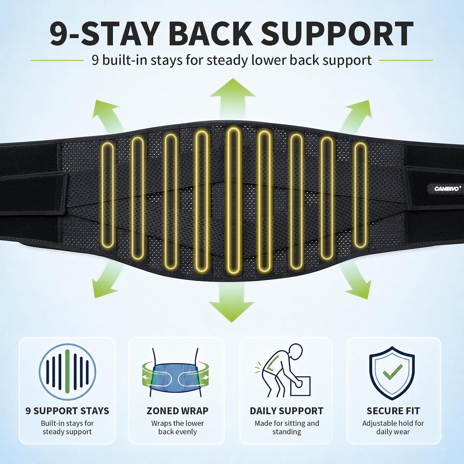Detalle de CAMBIVO BS10 9-Stay Lumbar Support Belt with Adjustable Compression