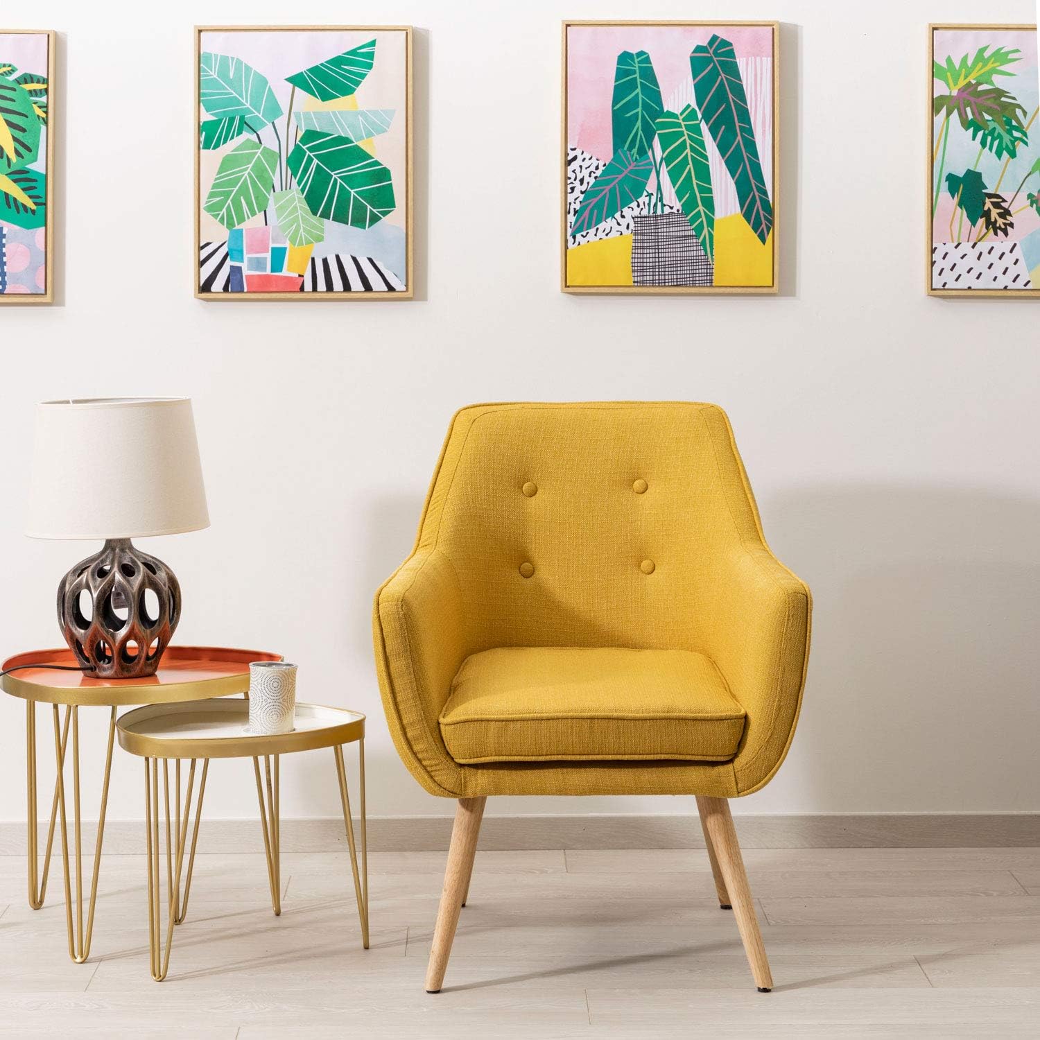 Thumbnail 1 de Poltrona Montemaggi in Tessuto Giallo Ocra con Gambe in Legno – 65x65x85 cm