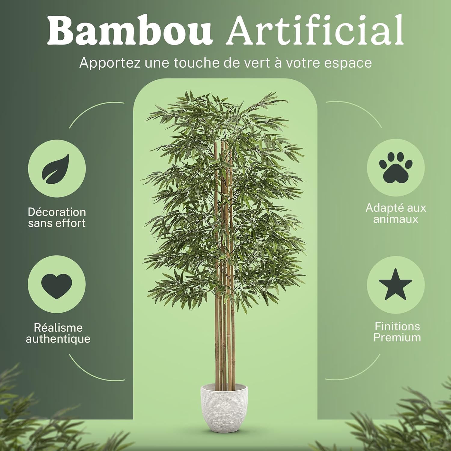 Detalle 2 de Maia Shop Bambou Artificiel – Arbre décoratif 180 cm, pot inclus, sans entretien