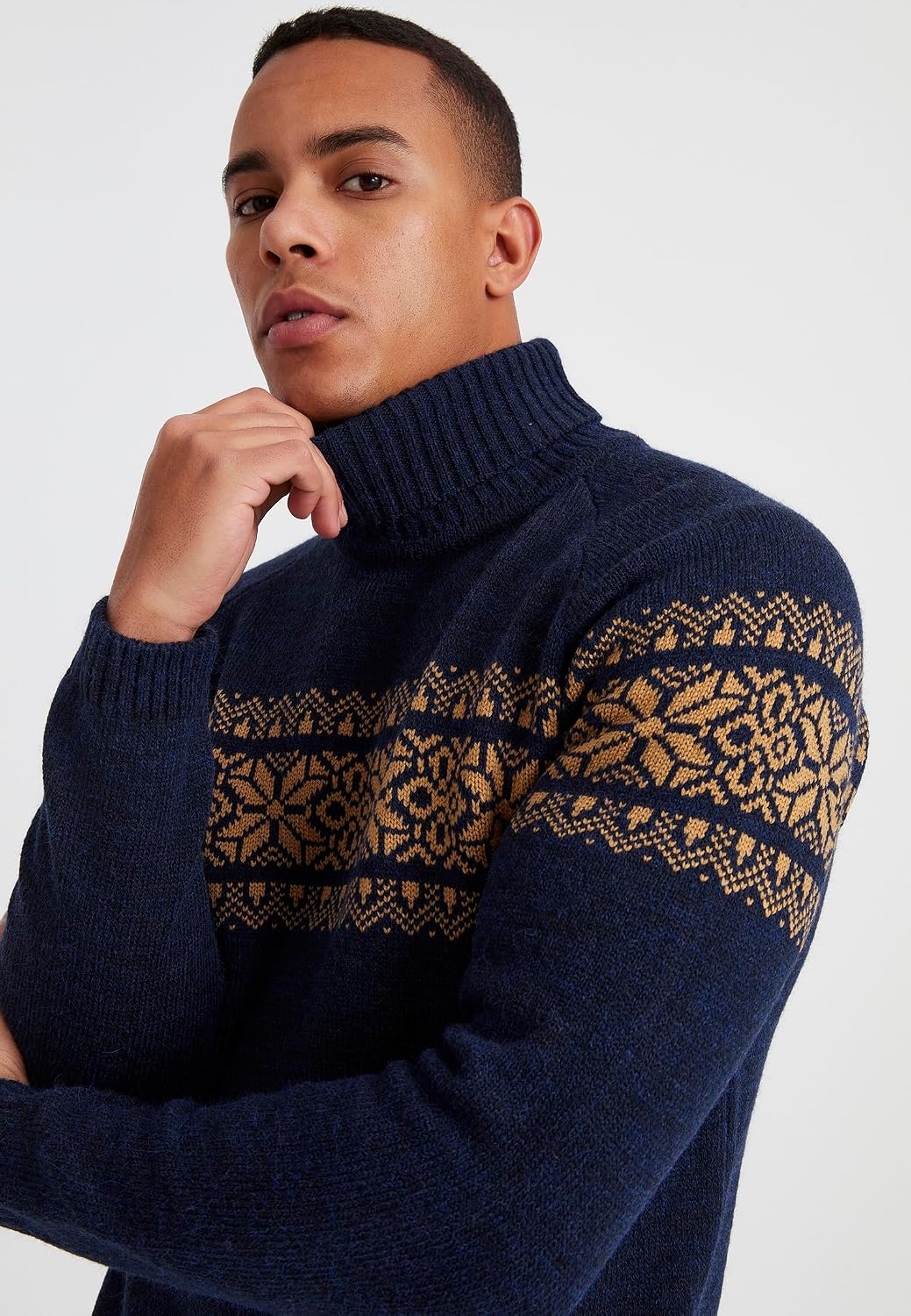 Detalle 2 de Leif Nelson pull à col roulé homme en tricot norvégien à motif d’hiver