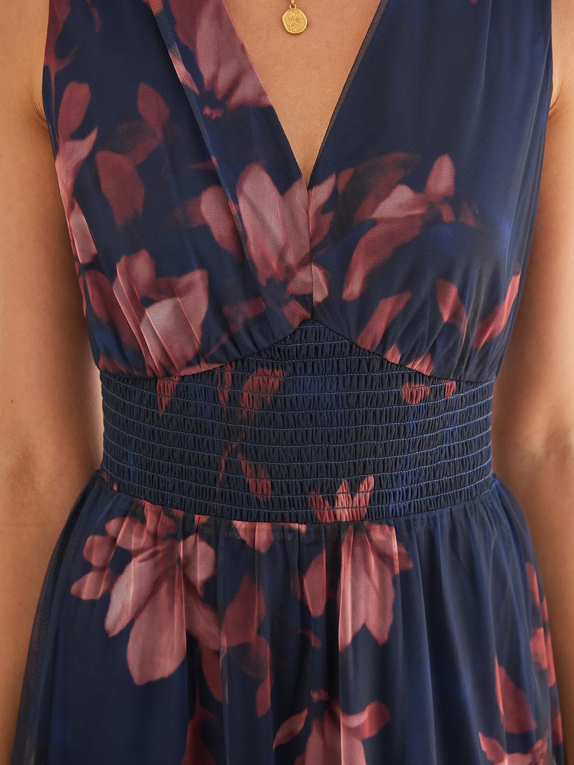 Detalle de ANRABESS Women’s Floral Summer Maxi Dress (V-Neck, Sleeveless, A-Line)