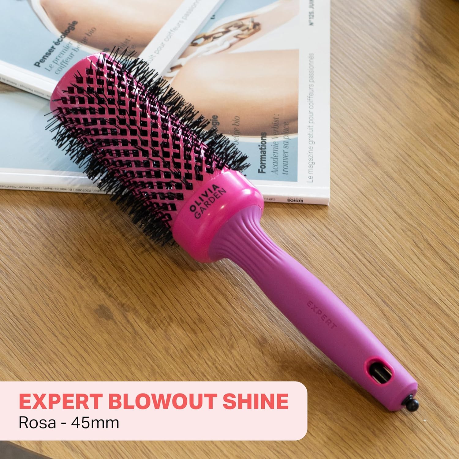 Detalle 2 de Olivia Garden Expert Blowout Shine – Pink (45 mm) Rundbürste mit Keramik- und Ionentechnologie