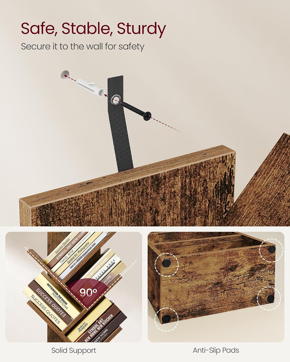 Thumbnail 6 de VASAGLE CUSTOS Collection Tree-Shaped Bookcase, 2 Shelves, Vintage Brown
