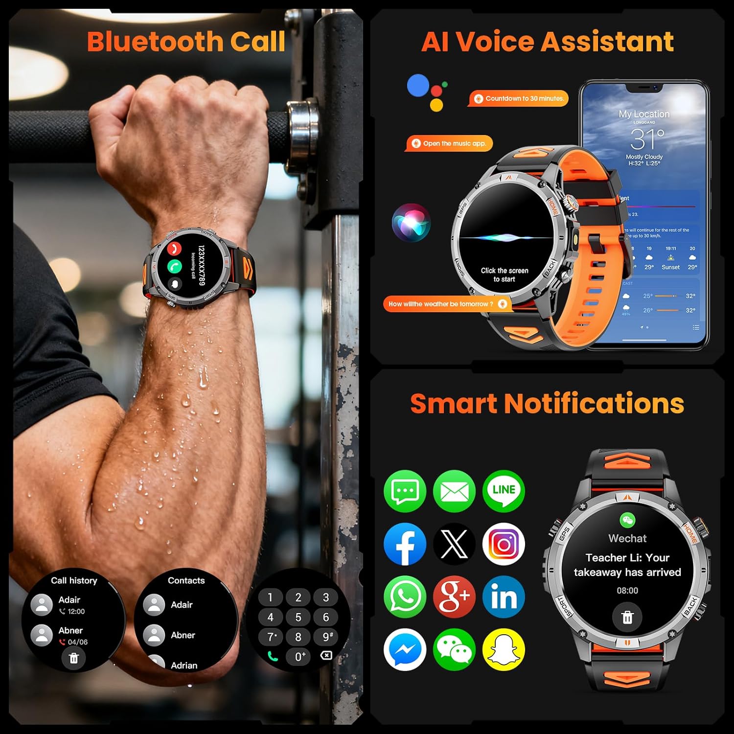 Thumbnail 4 de Joautrial Military Smartwatch for Men – GPS, Calls & 100+ Sports Modes