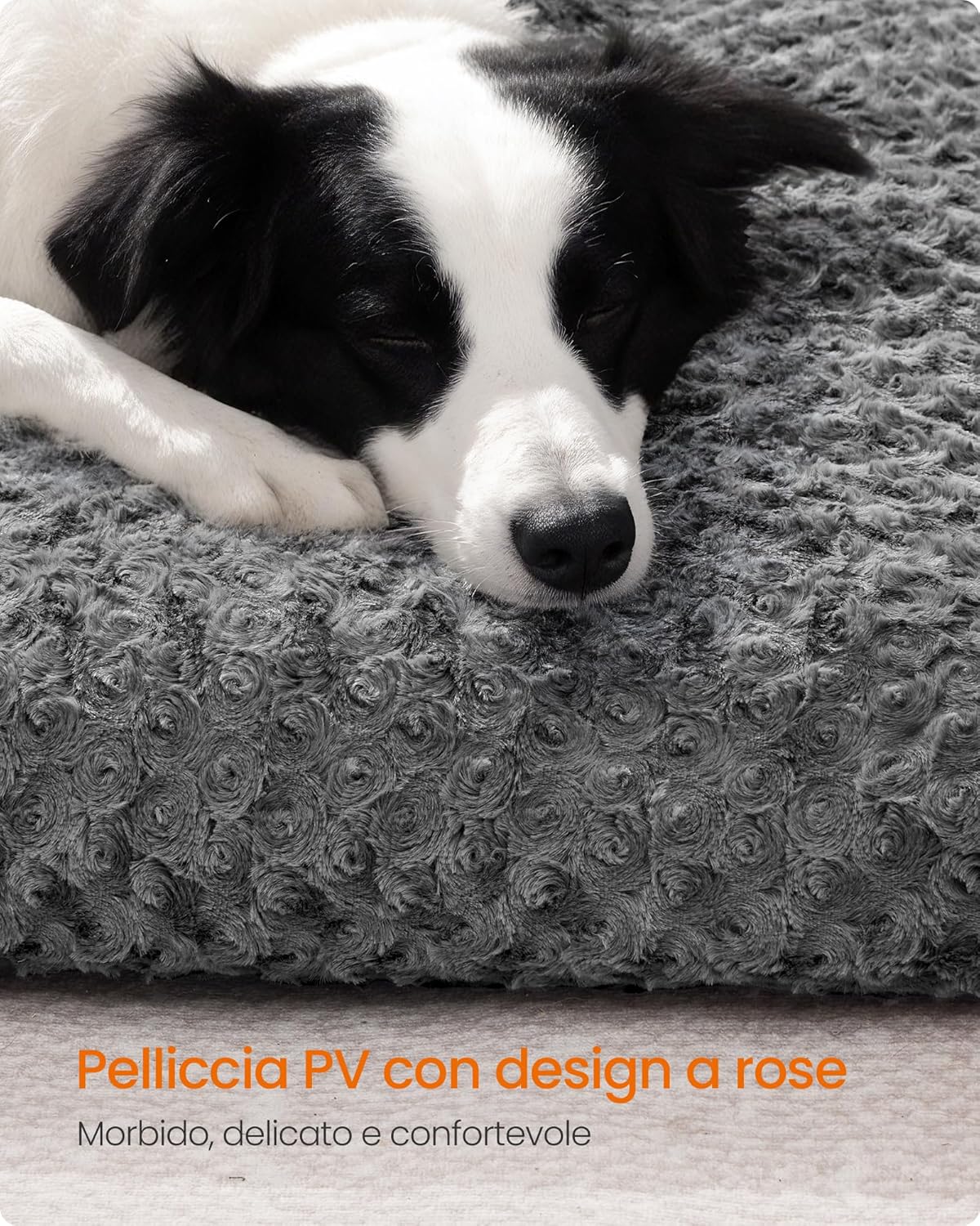 Detalle de Feandrea Cuccia per Cani XL 110 x 73 cm: letto a cuscino in peluche grigio ardesia con imbottitura soffice