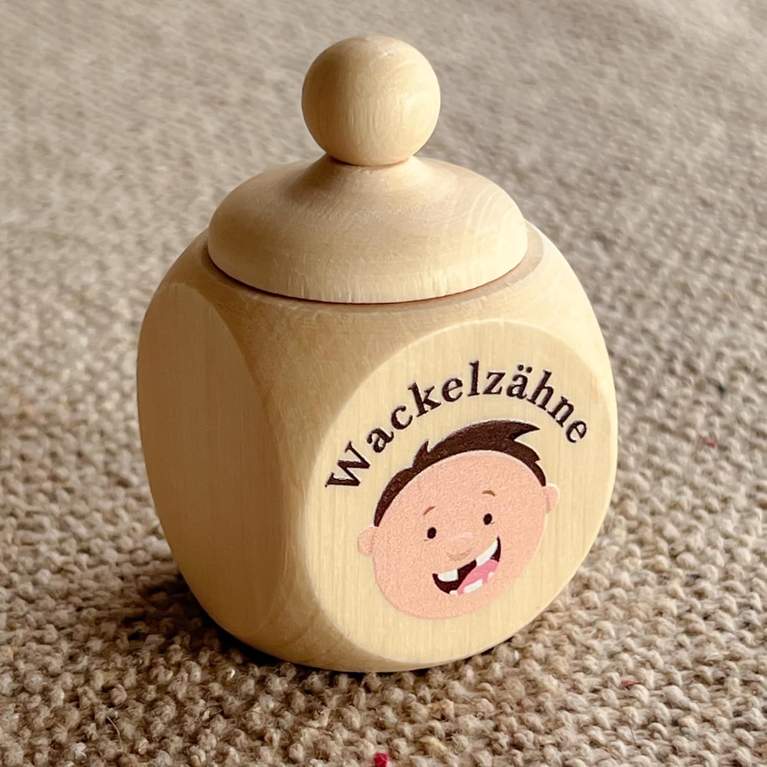 Detalle de Spruchreif Milchzahndose aus Holz mit Deckel und UV-Druck – Zahnfee-Idylle für kleine Erinnerungen