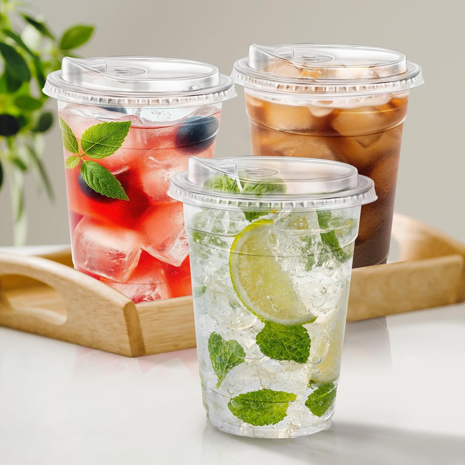 Thumbnail 6 de BYSNOW 100 Pack 16 oz Clear Plastic Cups with Lids for Iced Coffee, Smoothies, and Cold Drinks