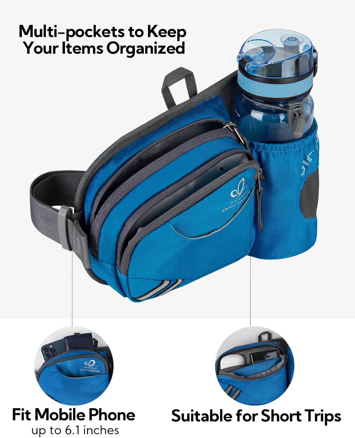 Detalle de WATERFLY Bauchtasche mit Flaschenhalter – wasserdicht, atmungsaktiv und ultraleicht