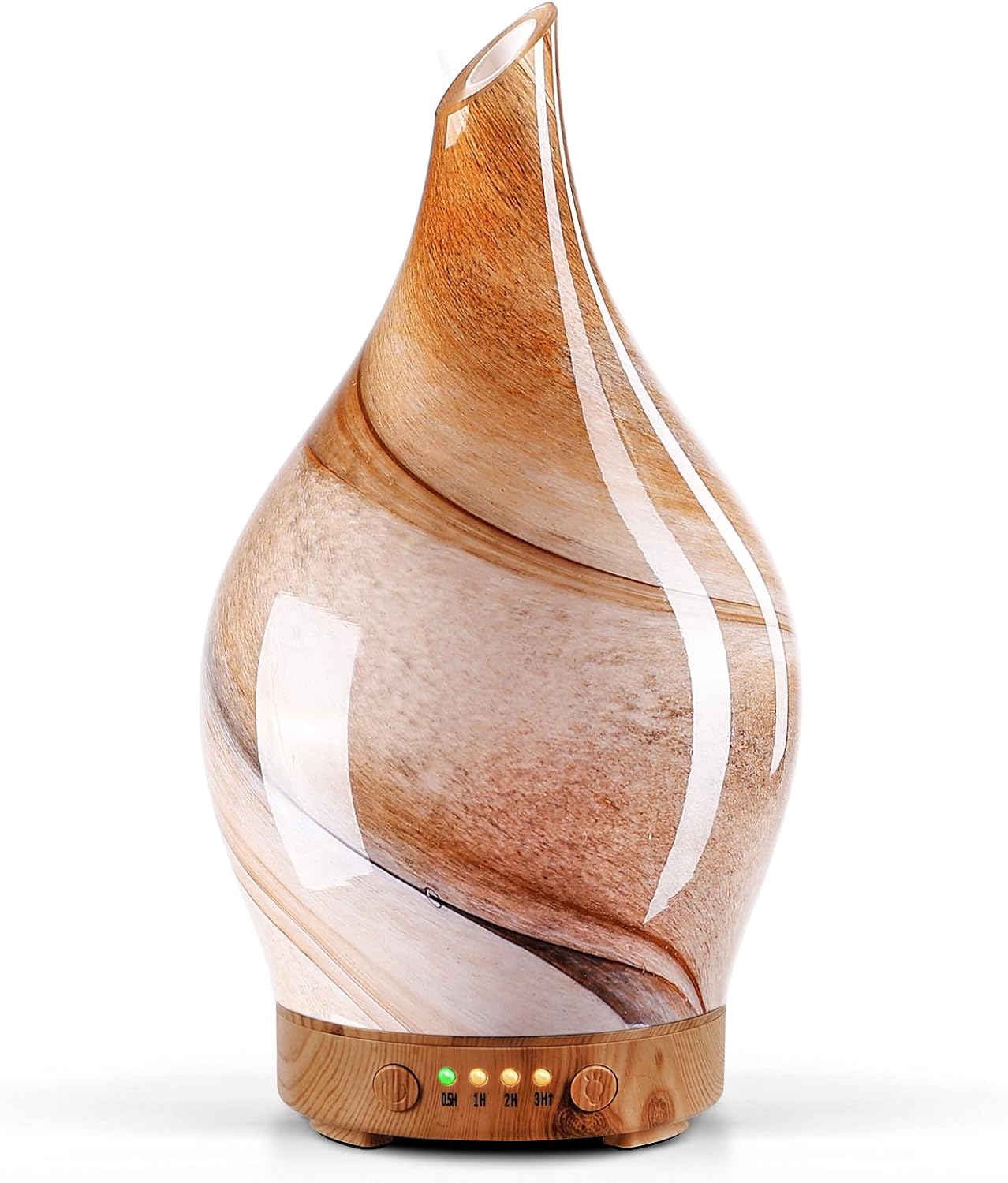 Detalle de Porseme Aroma Diffuser 150 ml aus handgeblasenem Glas mit Ultraschall, 7 Farb-LED & Timer (BPA-frei, Desert)