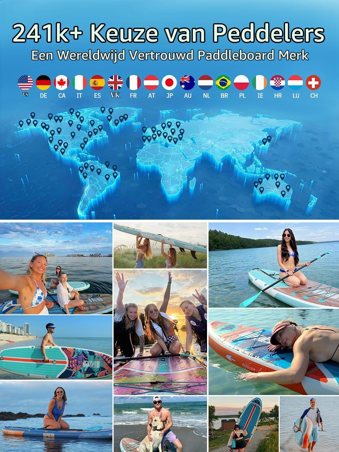 Detalle de Niphean SUPNP320 opblaasbaar SUP-board met zitje, 320 cm en 200 kg draagkracht
