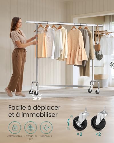 Thumbnail 4 de SONGMICS HSR11S Porte-vêtements avec roulettes – Tringle extensible, 130 kg, acier chromé