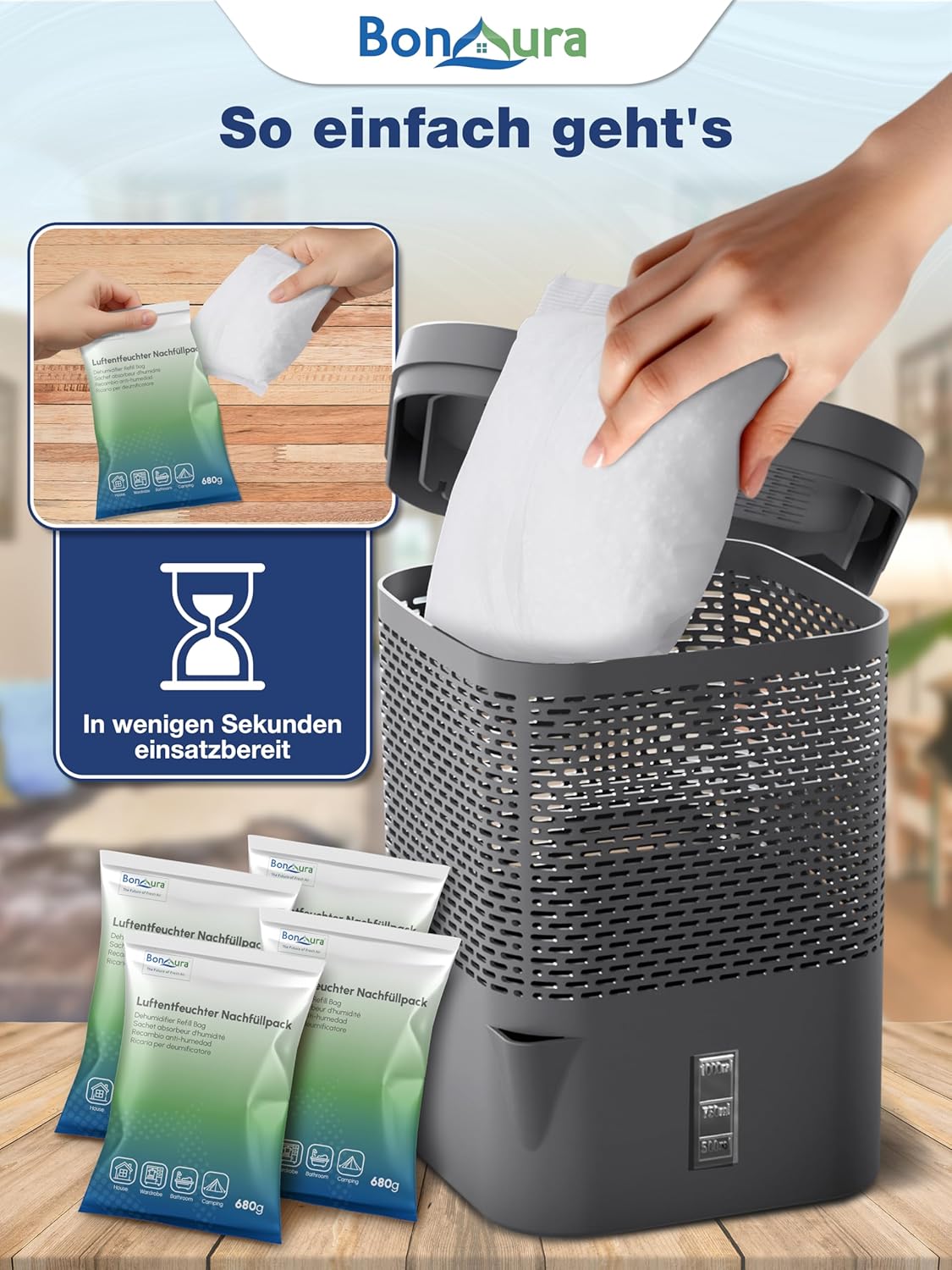 Detalle de BonAura AirOne Nachfüllpack 4er Set 680 g 🌬