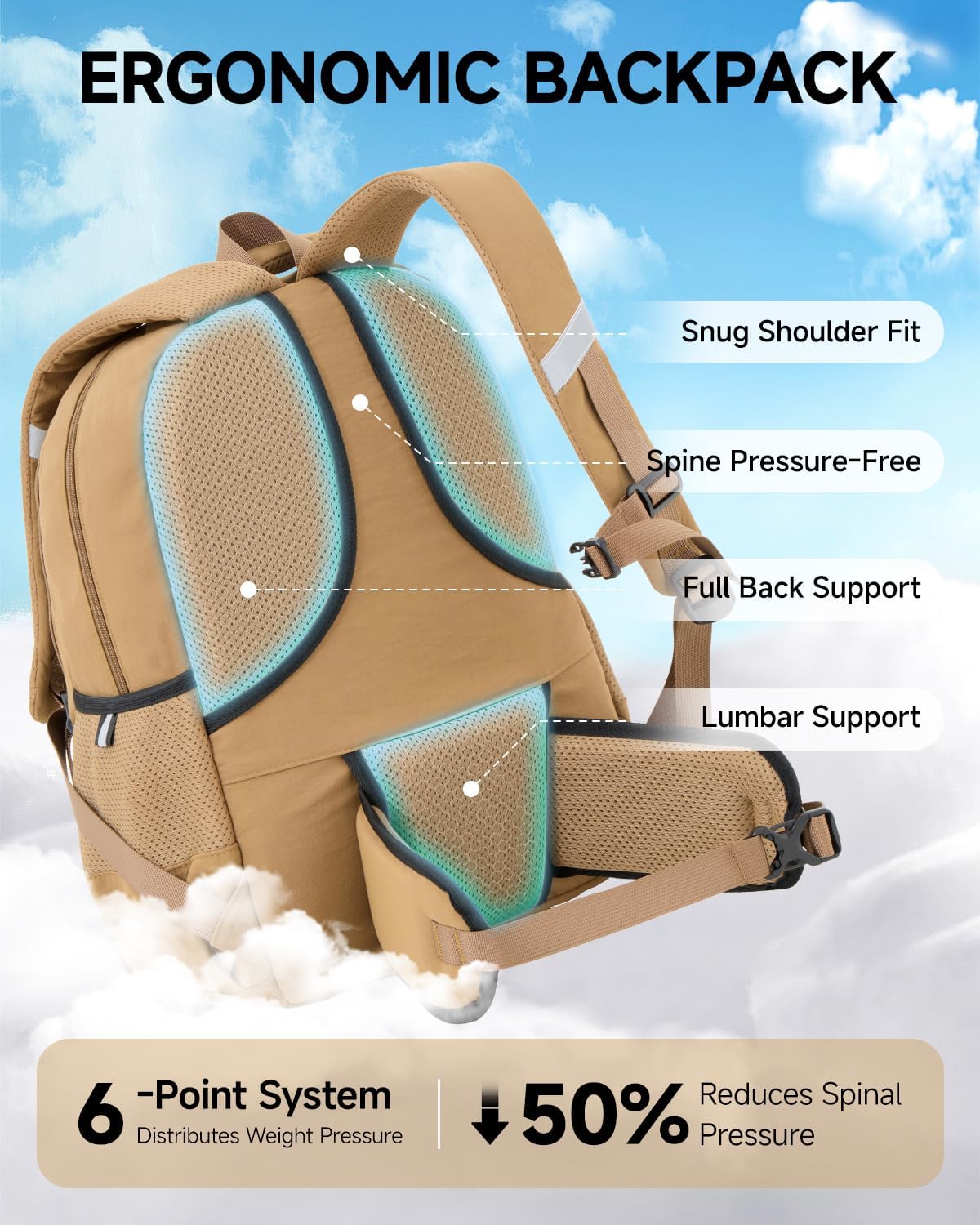 Detalle de Amythe Zaino Outdoor 21L per Ragazzi e Ragazze: leggerezza, comfort e visibilità per trekking e campeggio