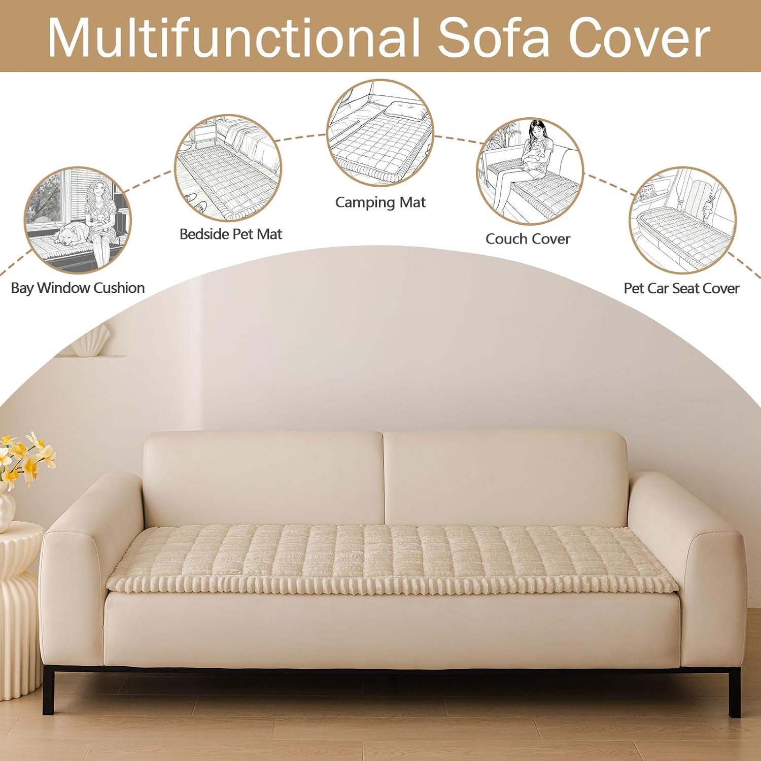 Detalle de hyha Washable Non-Slip Plush Couch Covers for Dogs (Apricot, 27.6" x 59")