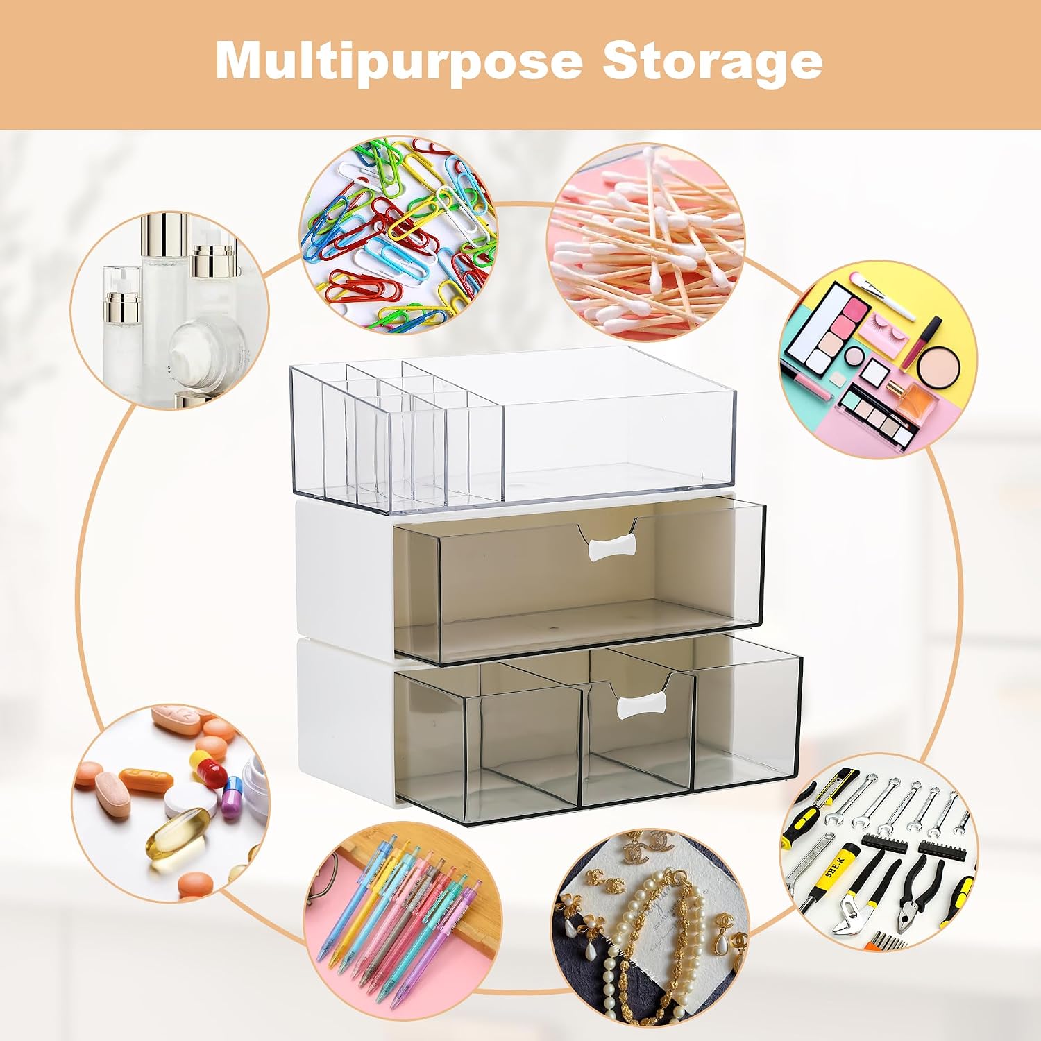 Thumbnail 5 de TranRantic Acryl Badezimmer-Organizer 3er Set + Make-up Fach