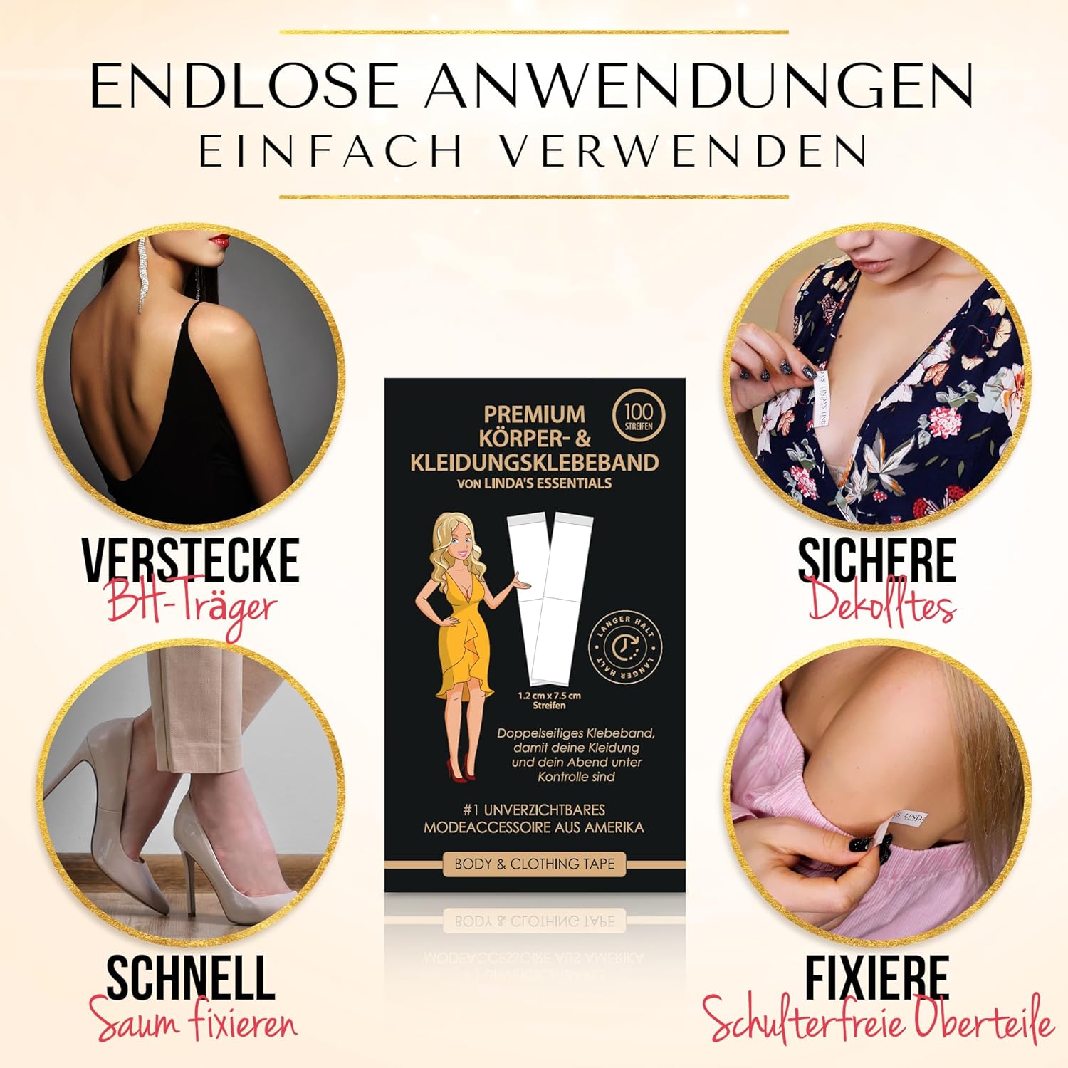 Detalle de Linda’s Essentials Fashion Tape doppelseitiges Klebeband für Kleidung, transparent – 100 Stück