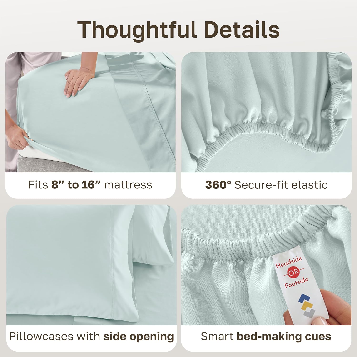 Detalle 1 de California Design Den 840307127181 King Sheet Set, 600-Thread-Count Cotton Sateen, Seafoam