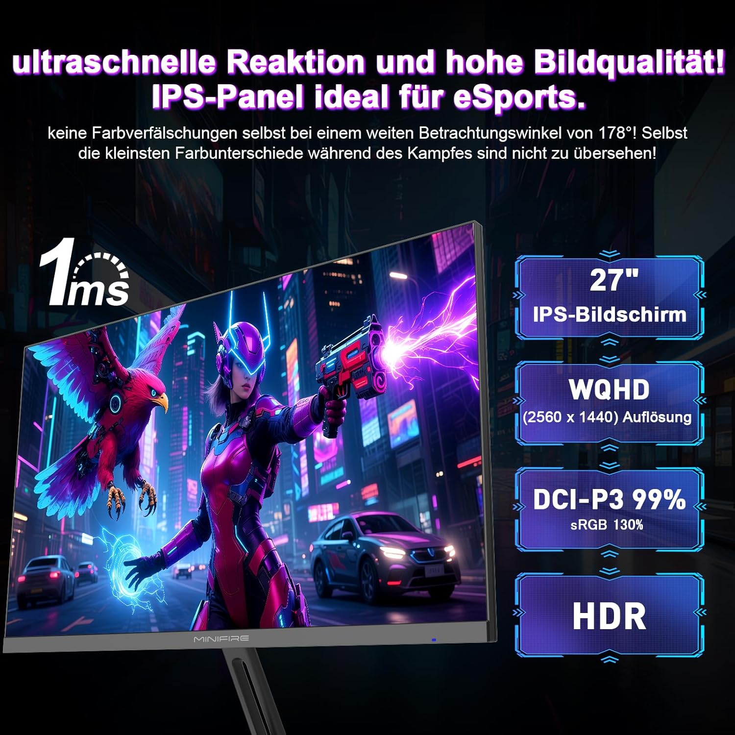 Thumbnail 6 de Minifire MFG27F4Q Pro 27-Zoll Gaming-Monitor (2K QHD, 260 Hz, HDR10, Adaptive Sync)