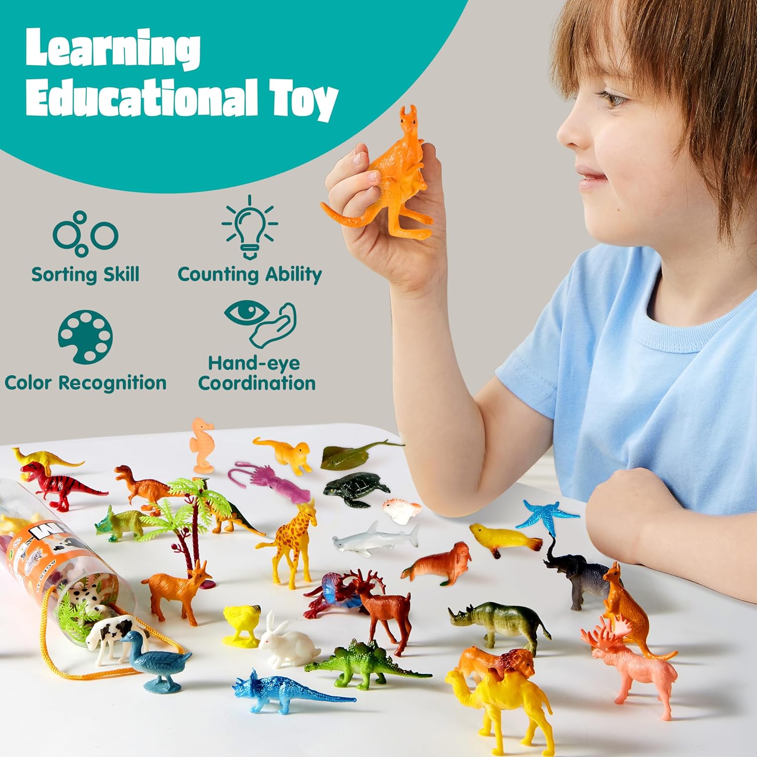 Detalle de JOYIN 69 Pcs Small Animal Figures: A Versatile Mini Jungle Toy Set for Imaginative Play