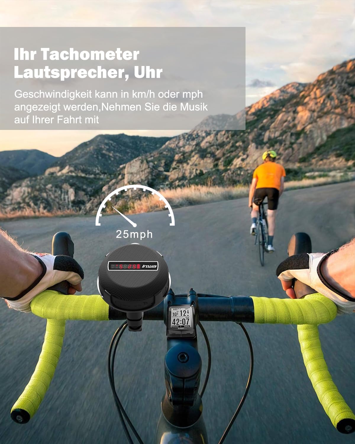 Thumbnail 1 de Inwa tragbarer Bluetooth-Fahrradlautsprecher mit Display, IPX7 und Freisprechfunktion