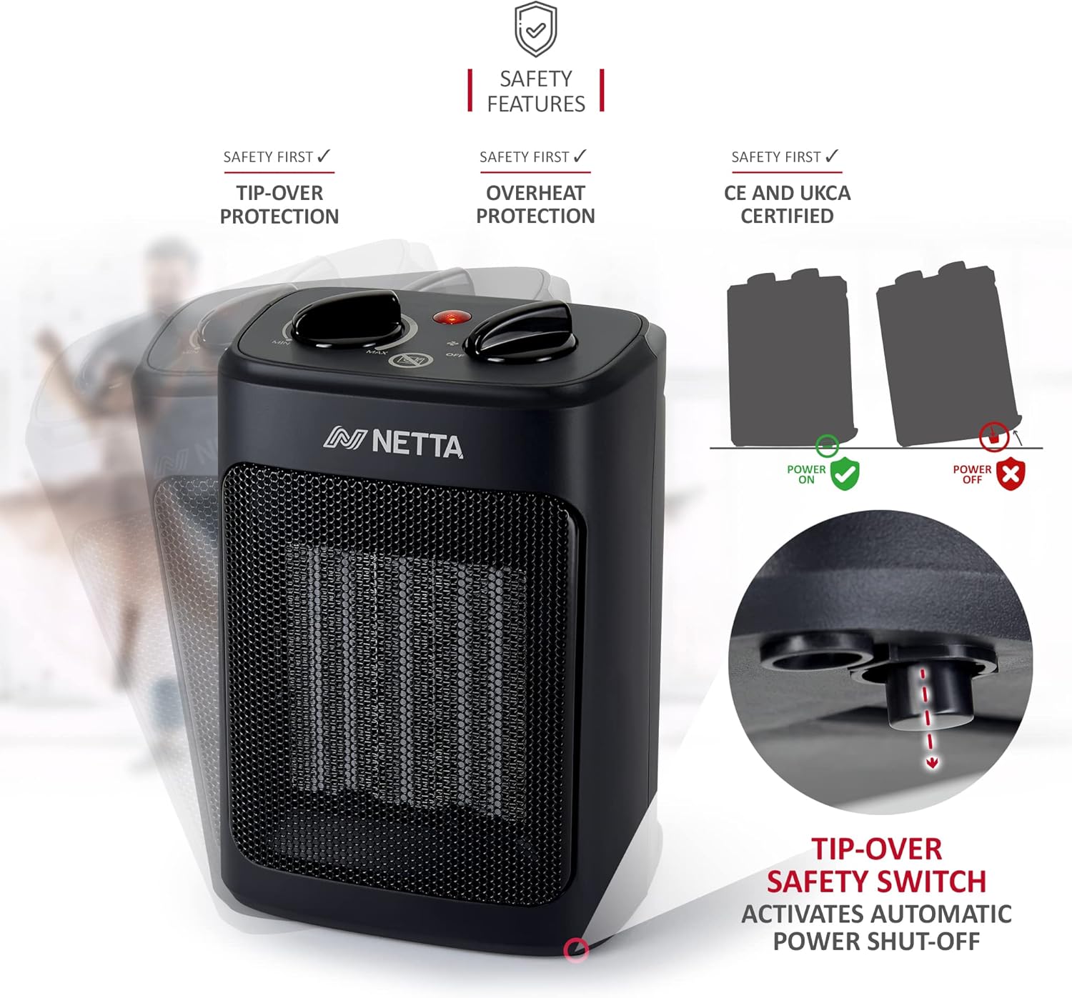 Thumbnail 4 de NETTA Ceramic Fan Heater 2000W – portable electric space heater with adjustable thermostat