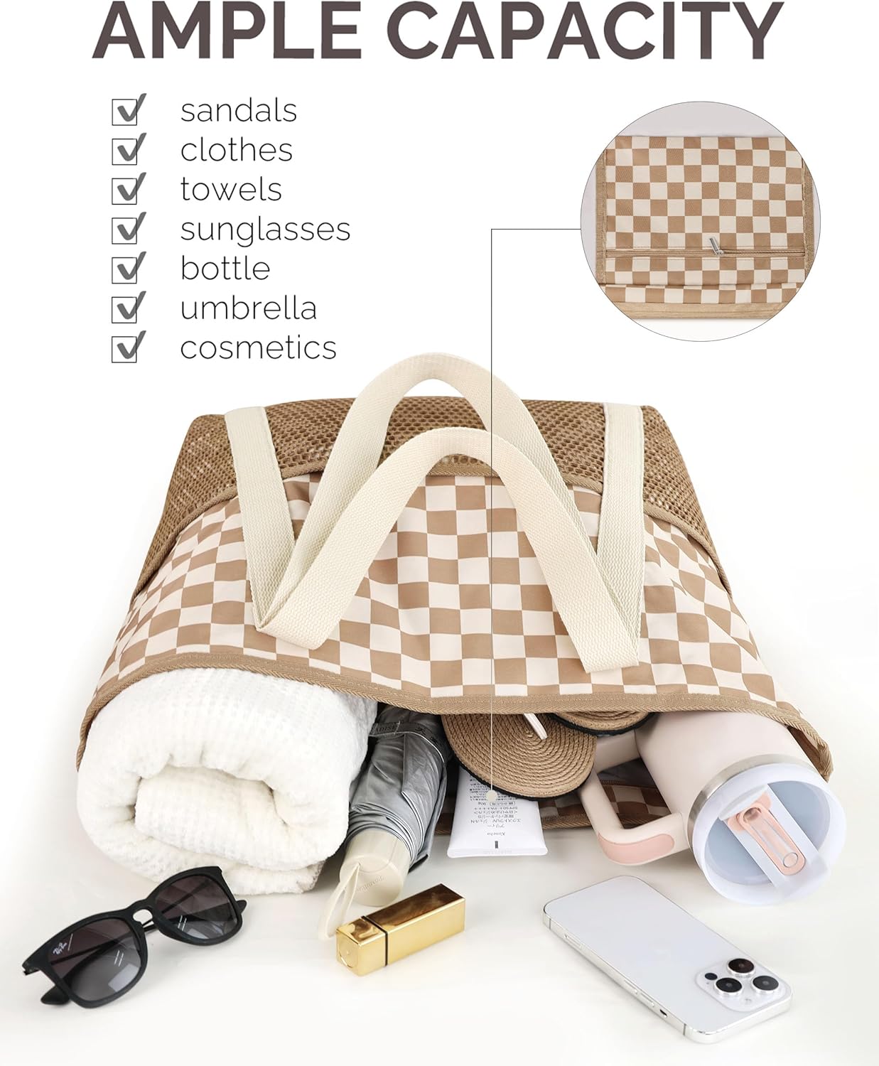 Thumbnail 6 de HOMESPON Strandtasche Damen mit Reißverschluss – Große, wasserdichte Netz-Strandtasche für Familie